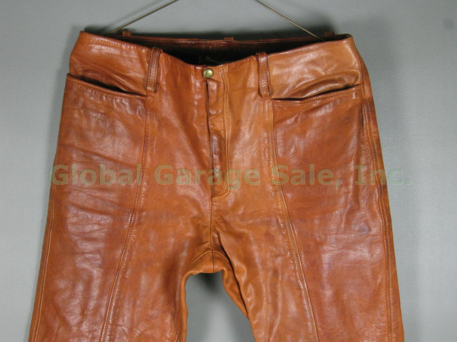 Vtg 1960s 1970s Vermont Made Leather Bell Bottom Hippie Rock Star Pants 31" x32" 1