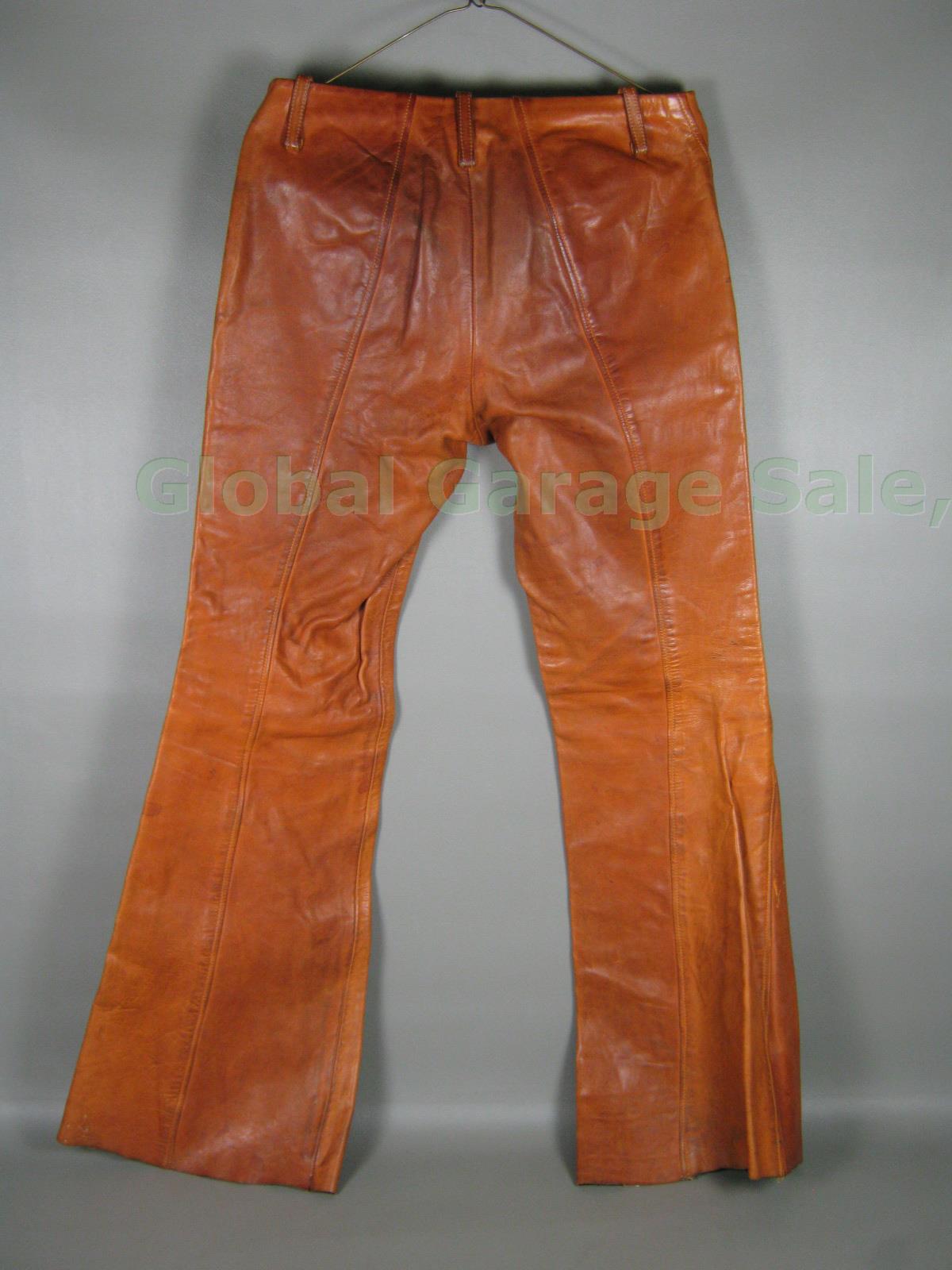 Vtg 1960s 1970s Vermont Made Leather Bell Bottom Hippie Rock Star Pants 31" x32" 4