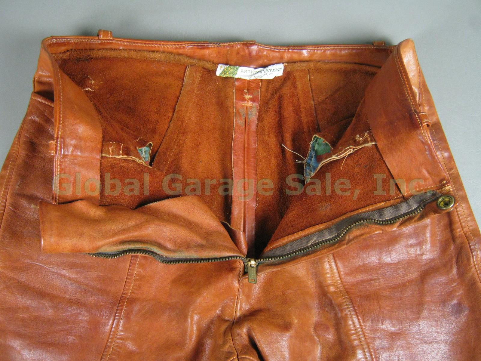 Vtg 1960s 1970s Vermont Made Leather Bell Bottom Hippie Rock Star Pants 31" x32" 8