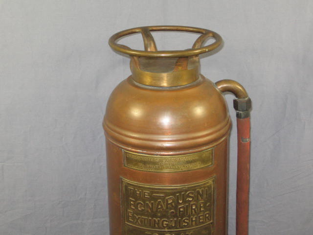 Antique Copper + Brass Fire Extinguisher Ecnarusni 2.5G 2