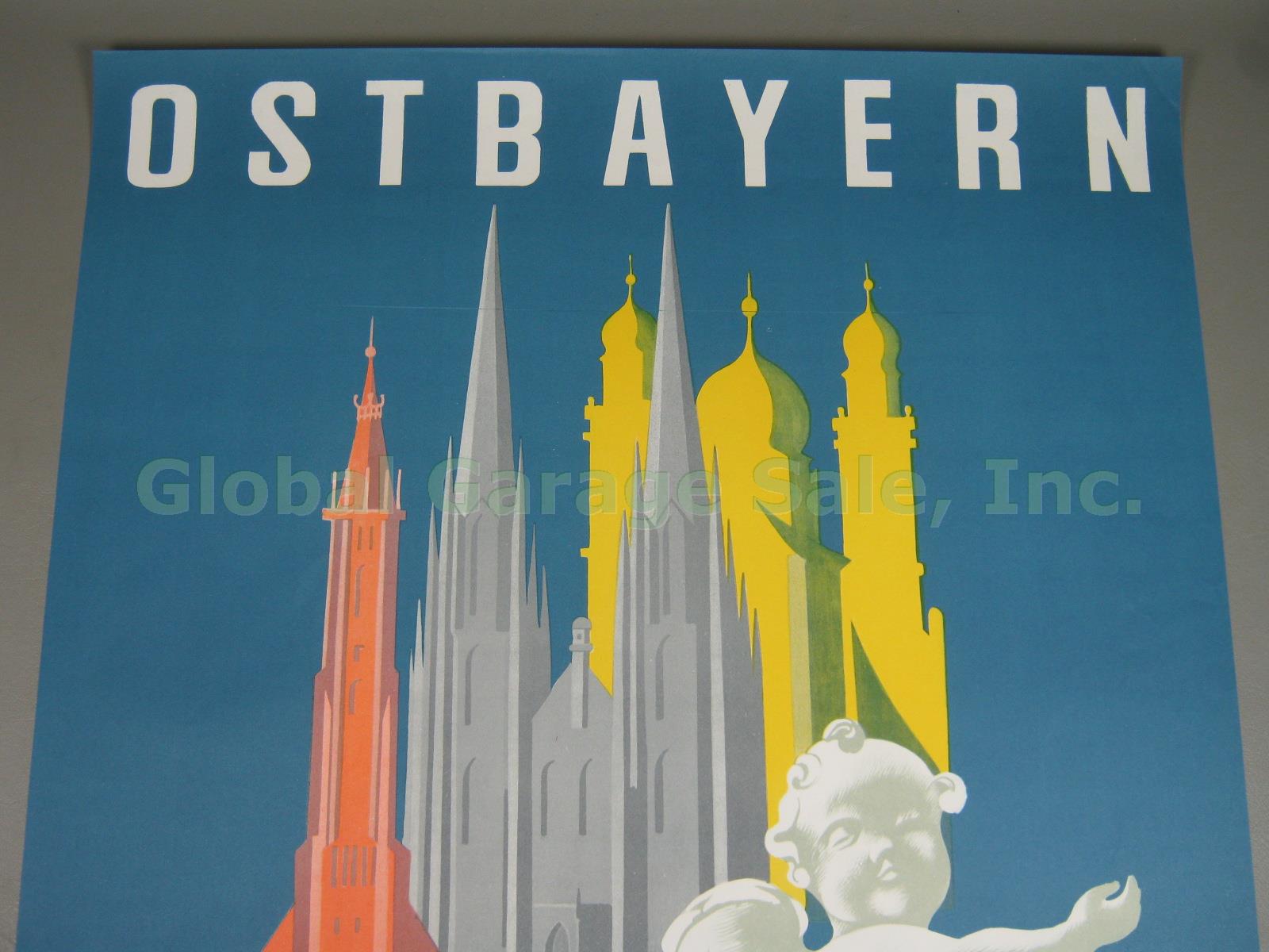 Rare Vtg 1951 Ostbayern East Bavaria German Travel Poster Cherub Alps Germany 1
