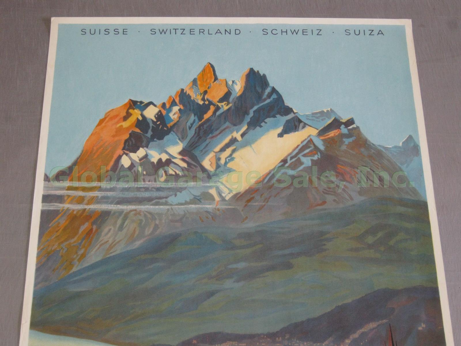 Vtg 1956 Mount Pilatus Swiss Travel Poster Lucerne Switzerland Railway Cable Car 1