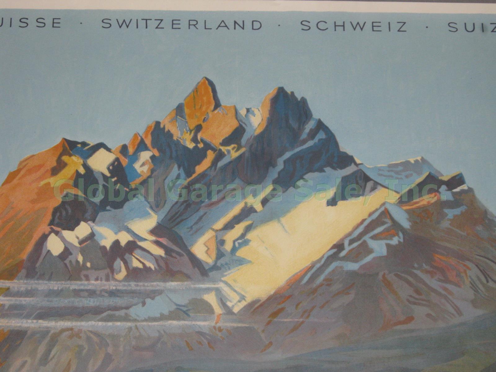 Vtg 1956 Mount Pilatus Swiss Travel Poster Lucerne Switzerland Railway Cable Car 3