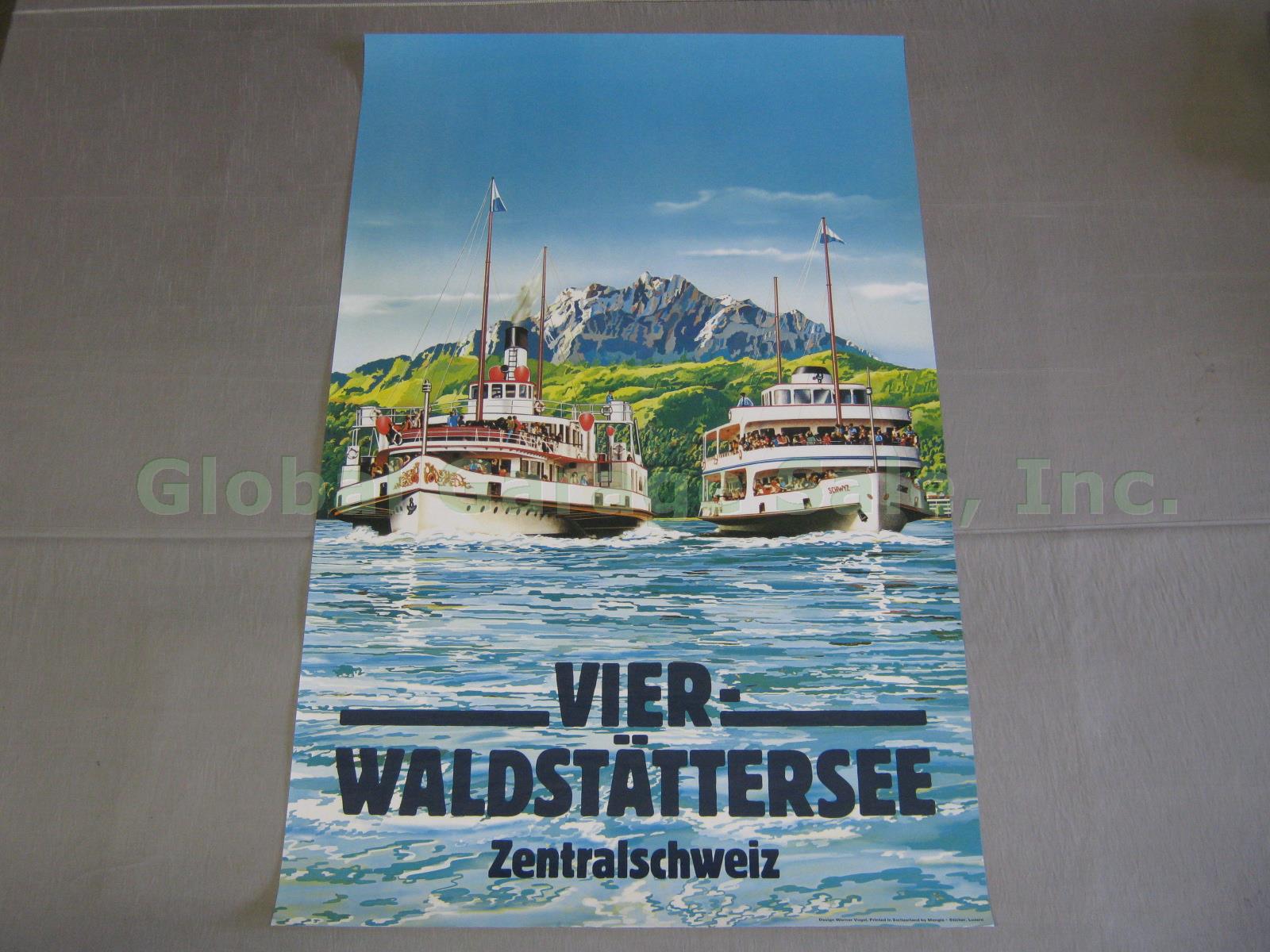 Vtg Lake Lucerne Steamboat Swiss Travel Poster Vier Waldstatterse Switzerland
