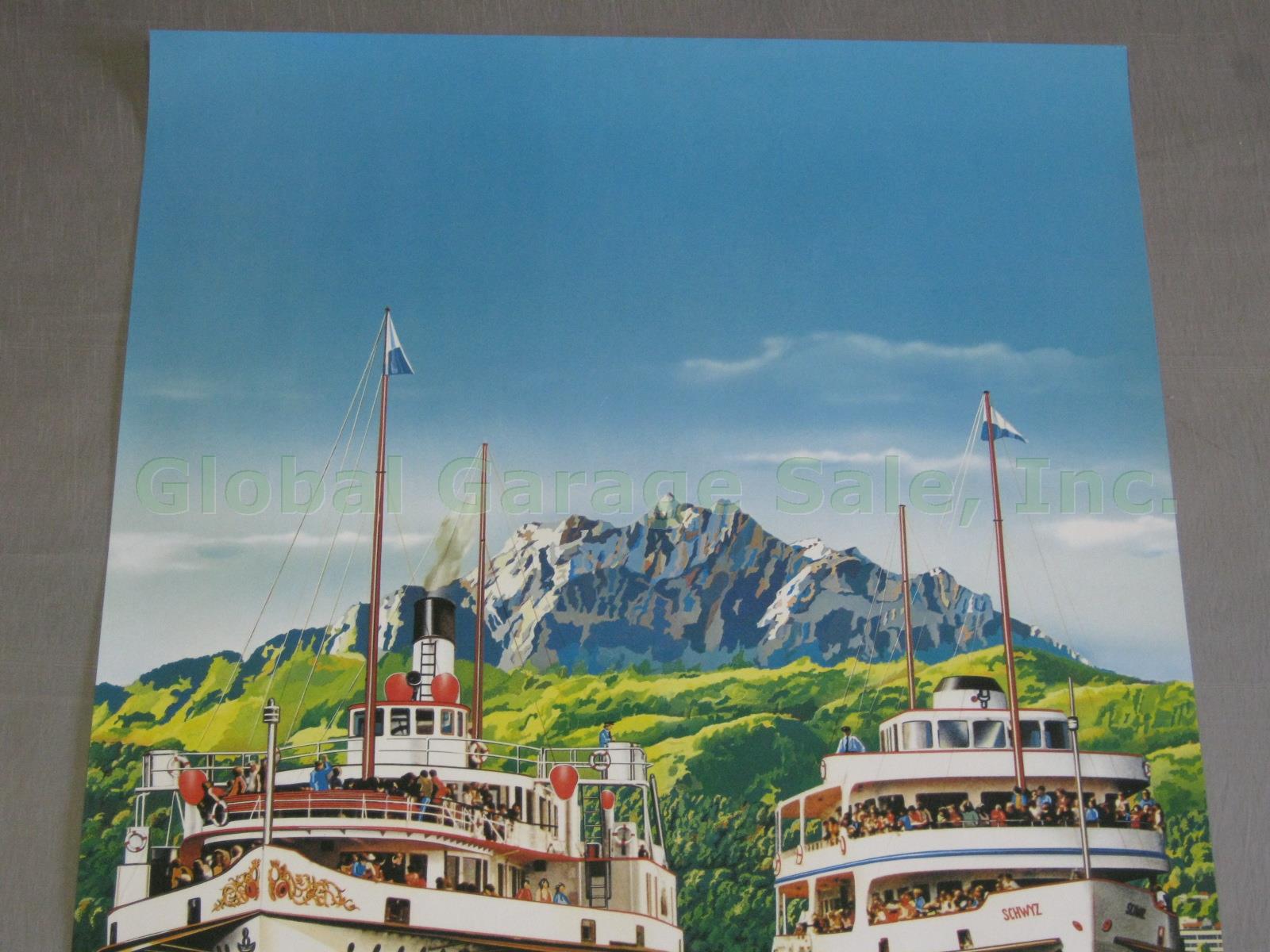 Vtg Lake Lucerne Steamboat Swiss Travel Poster Vier Waldstatterse Switzerland 1
