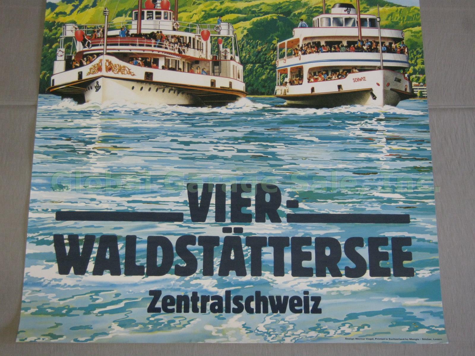Vtg Lake Lucerne Steamboat Swiss Travel Poster Vier Waldstatterse Switzerland 2