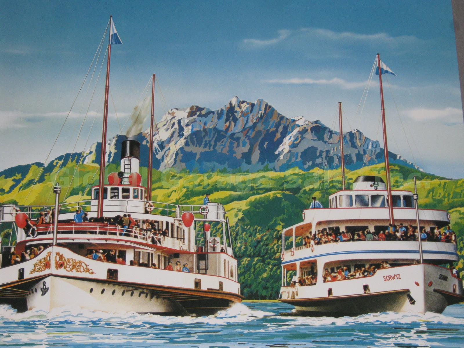 Vtg Lake Lucerne Steamboat Swiss Travel Poster Vier Waldstatterse Switzerland 3