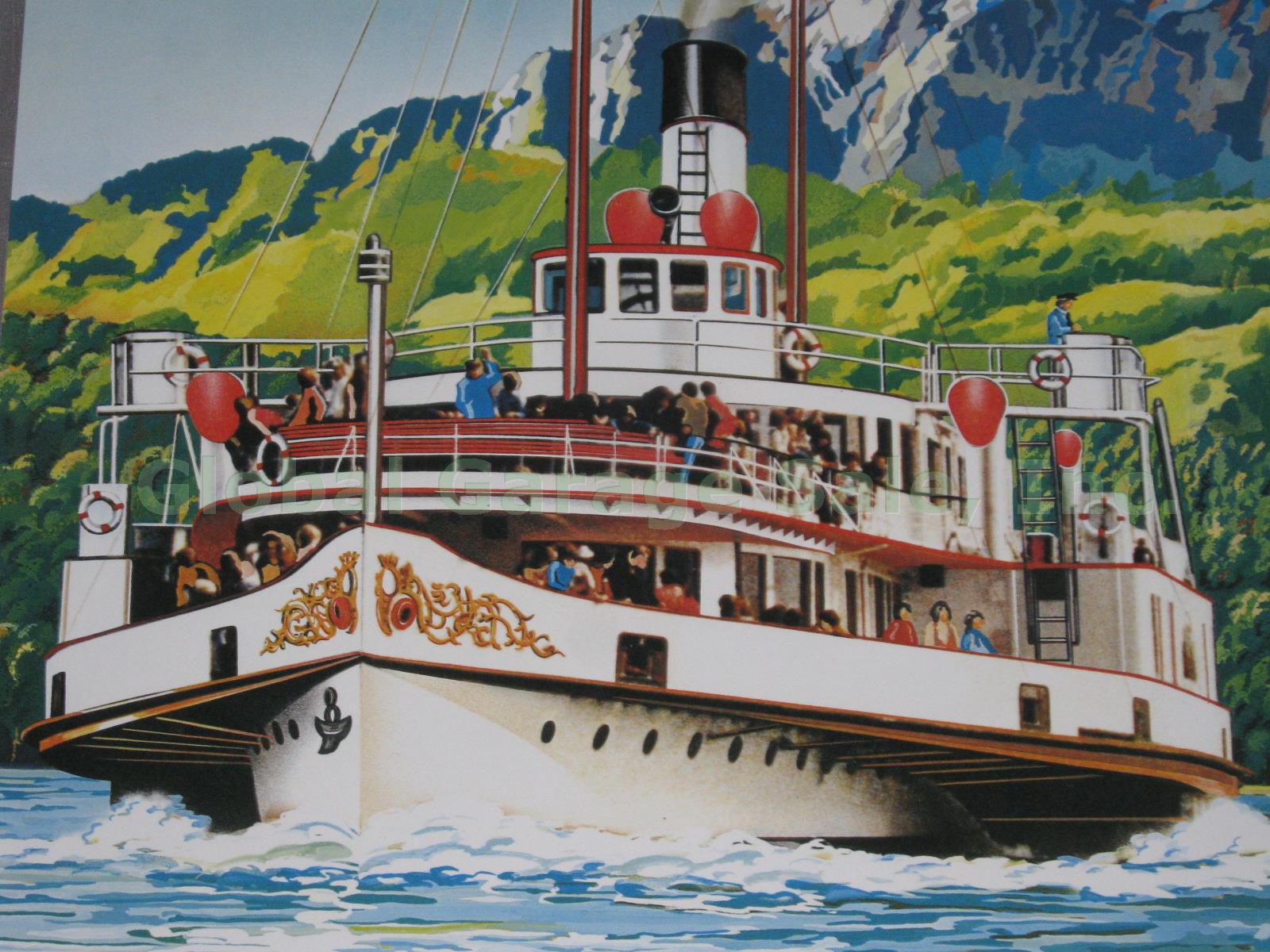 Vtg Lake Lucerne Steamboat Swiss Travel Poster Vier Waldstatterse Switzerland 4