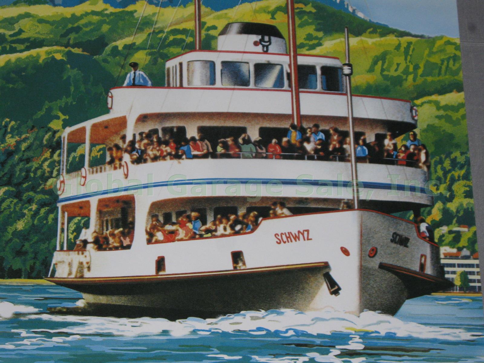 Vtg Lake Lucerne Steamboat Swiss Travel Poster Vier Waldstatterse Switzerland 5