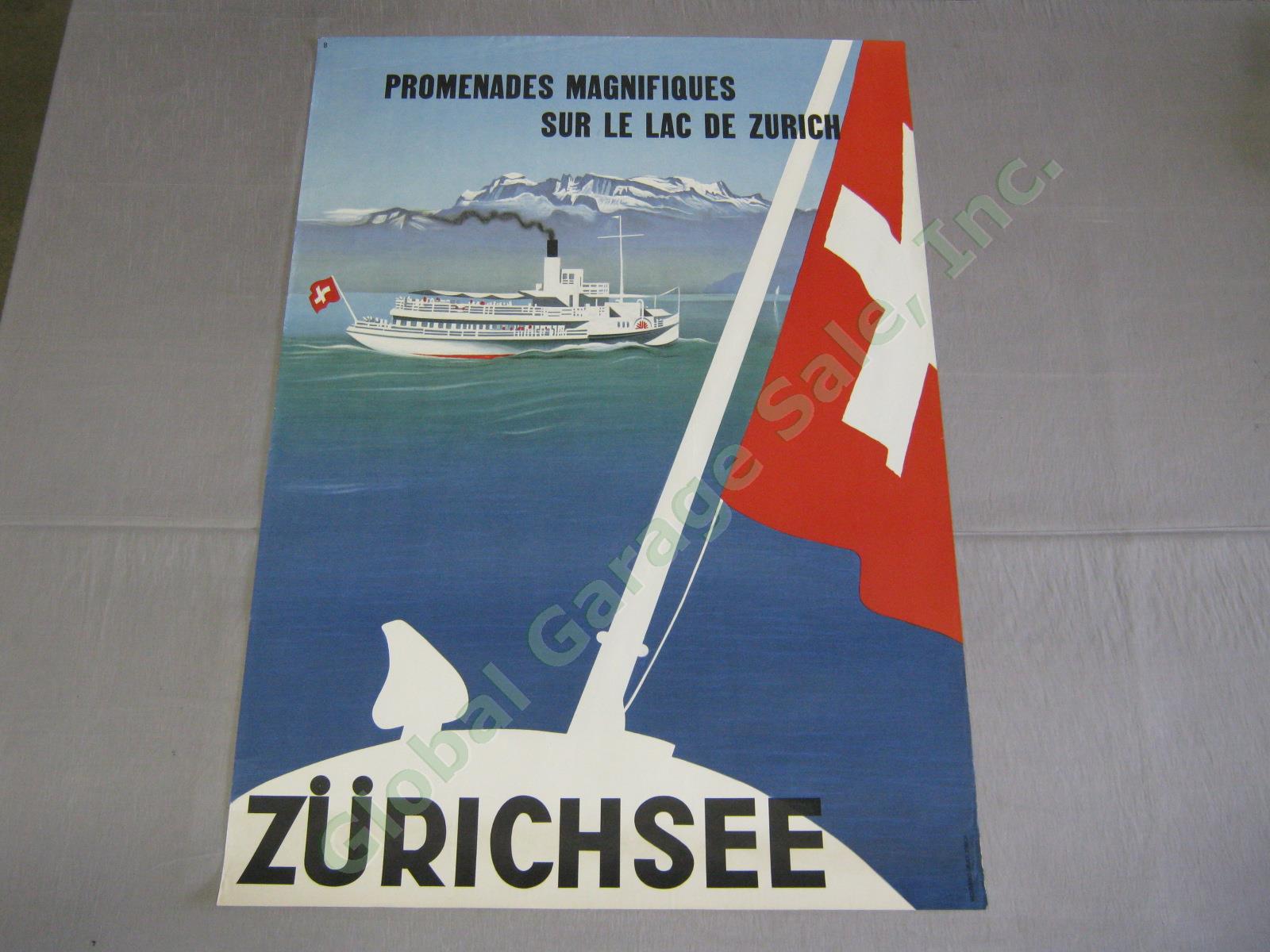 Vintage Otto Baumberger Zurichsee Lake Zurich Swiss Travel Poster Switzerland