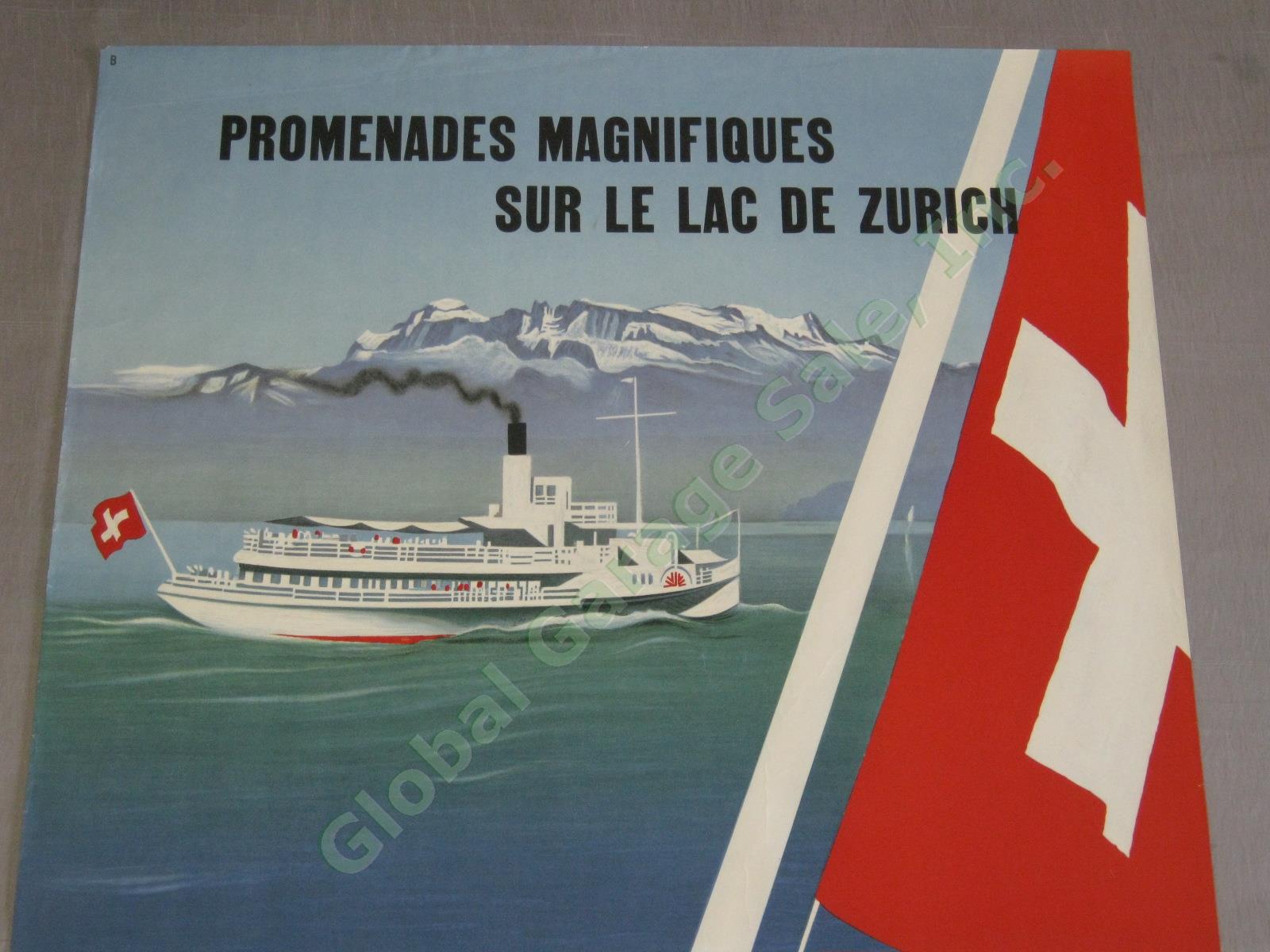 Vintage Otto Baumberger Zurichsee Lake Zurich Swiss Travel Poster Switzerland 1