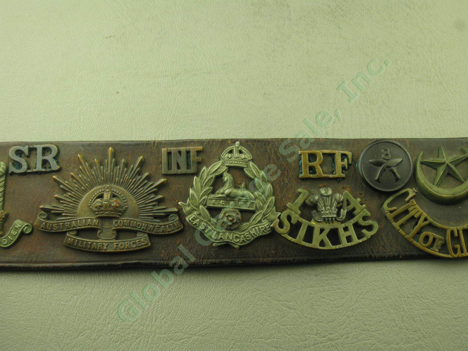 Vtg Original WWI Leather Army Hate Souvenir Button Badge Belt Australia Scotland 4