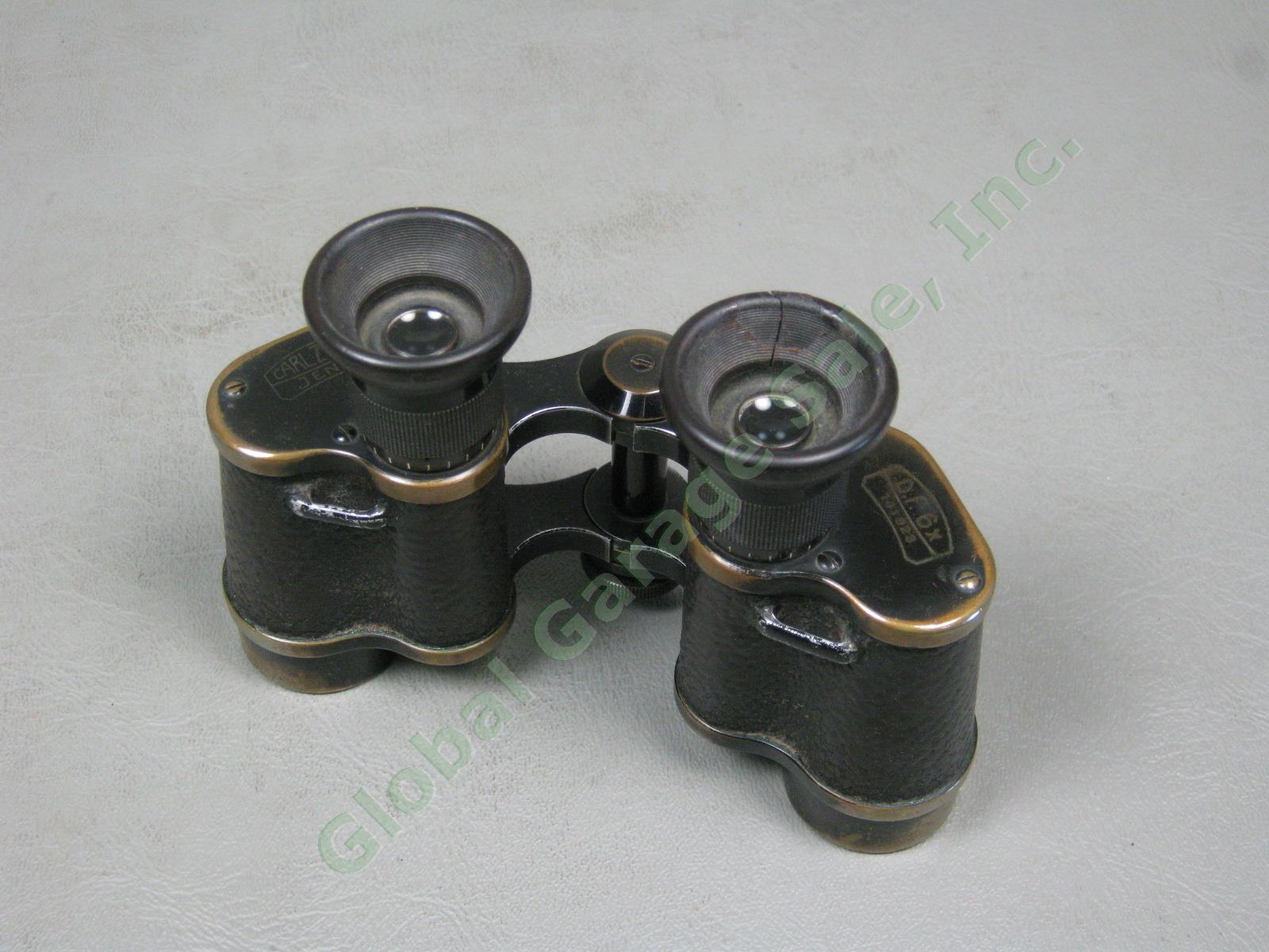 Vtg Antique Carl Zeiss Jena DF 6X 141923 Brass Binoculars W/ Leather Case WWI NR 2