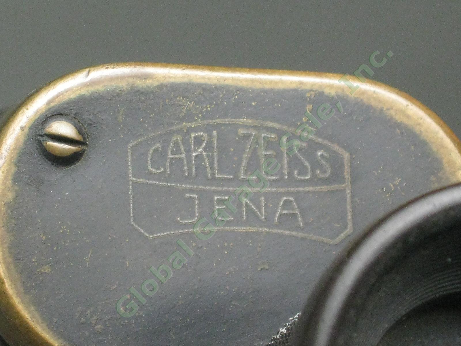 Vtg Antique Carl Zeiss Jena DF 6X 141923 Brass Binoculars W/ Leather Case WWI NR 3