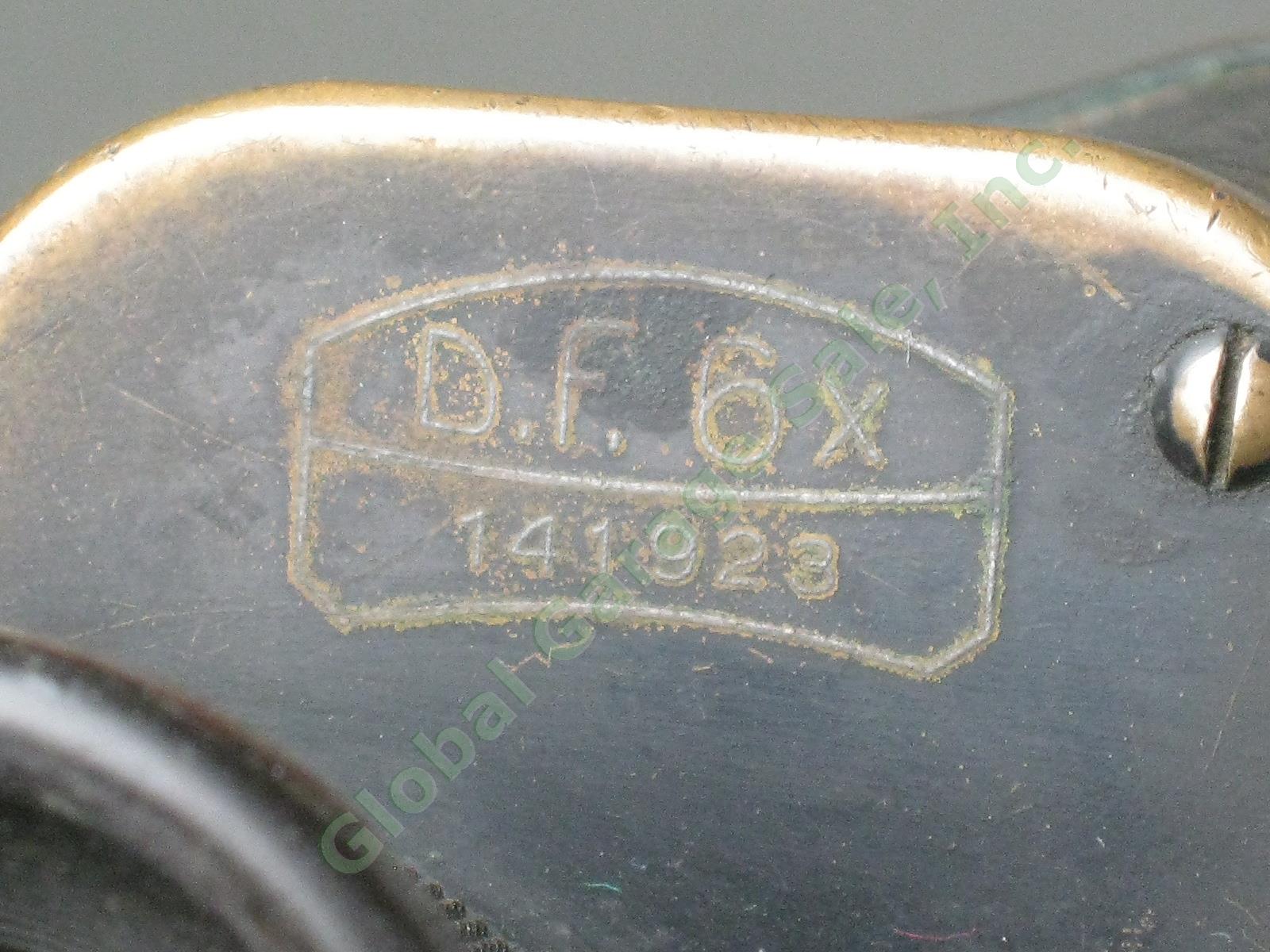 Vtg Antique Carl Zeiss Jena DF 6X 141923 Brass Binoculars W/ Leather Case WWI NR 4