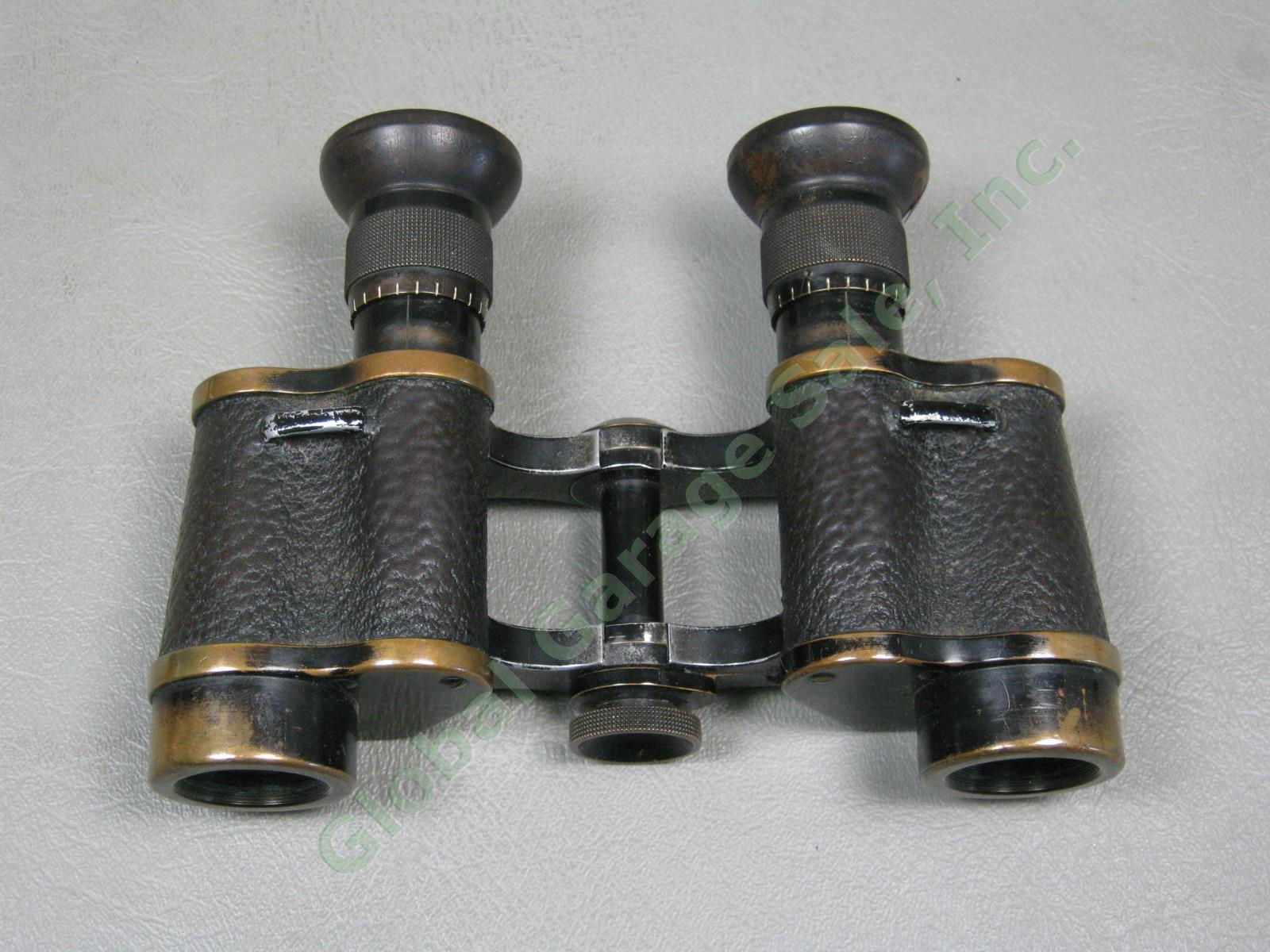 Vtg Antique Carl Zeiss Jena DF 6X 141923 Brass Binoculars W/ Leather Case WWI NR 6