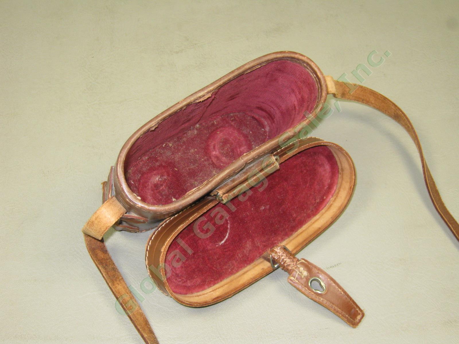 Vtg Antique Carl Zeiss Jena DF 6X 141923 Brass Binoculars W/ Leather Case WWI NR 10