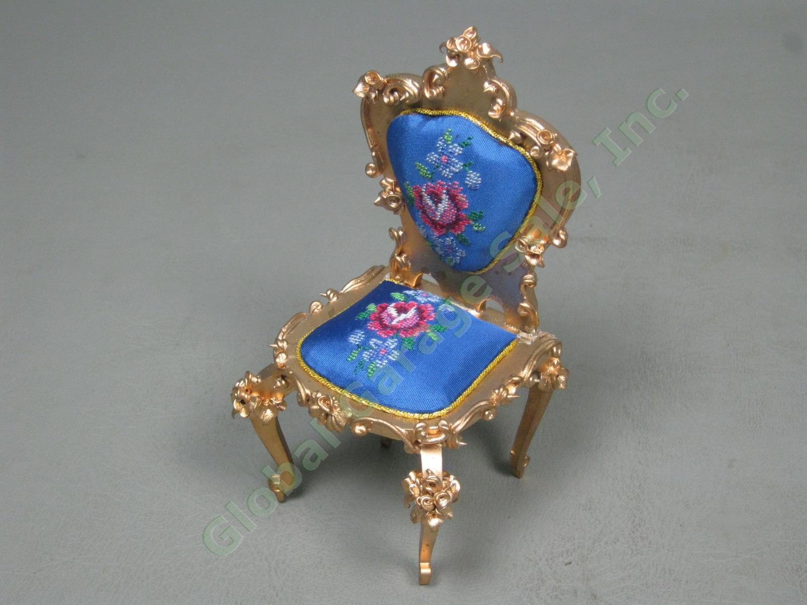 Vtg Spielwaren Boutique Szalasi Ornate Gold Rococo Dollhouse Chairs + Settee Set 1