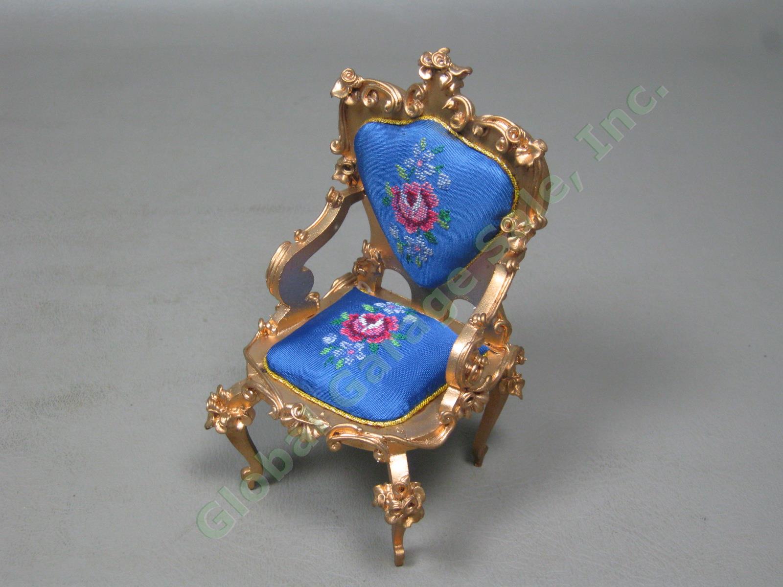 Vtg Spielwaren Boutique Szalasi Ornate Gold Rococo Dollhouse Chairs + Settee Set 3