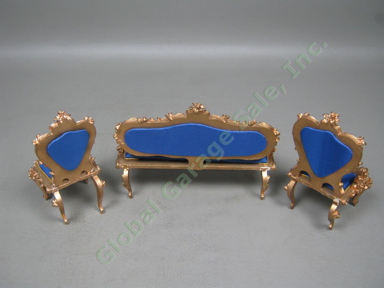 Vtg Spielwaren Boutique Szalasi Ornate Gold Rococo Dollhouse Chairs + Settee Set 4