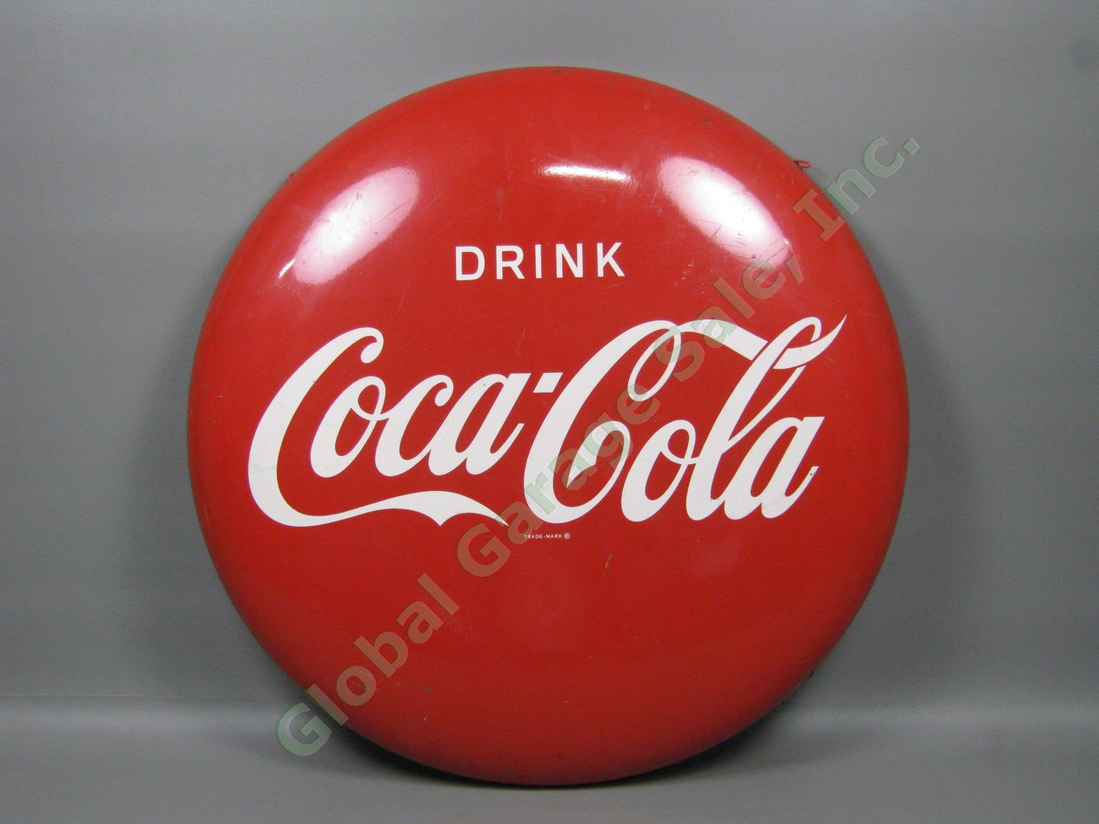 Huge Vtg 24" Drink Coca-Cola Round Convex Porcelain Metal Button Soda Sign AM115