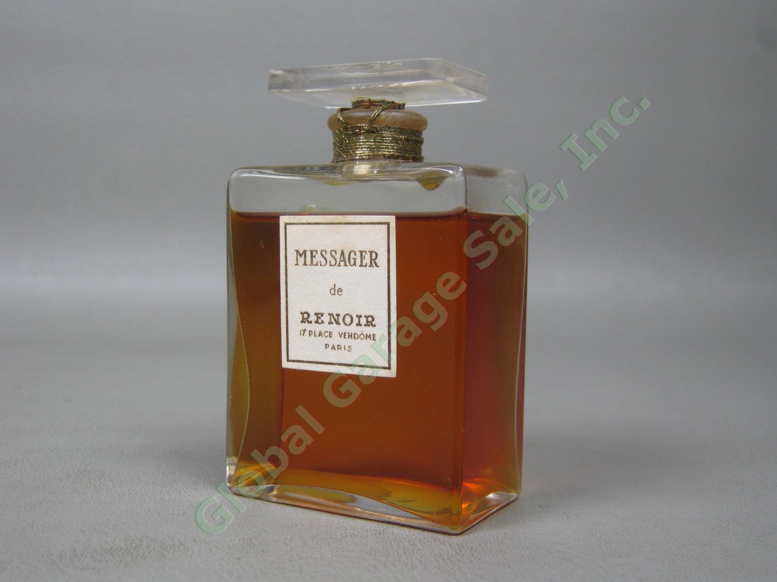 Vtg Antique 3.75" Messager de Renoir Paris Perfume Bottle W/ Stopper/Dauber +Box 1