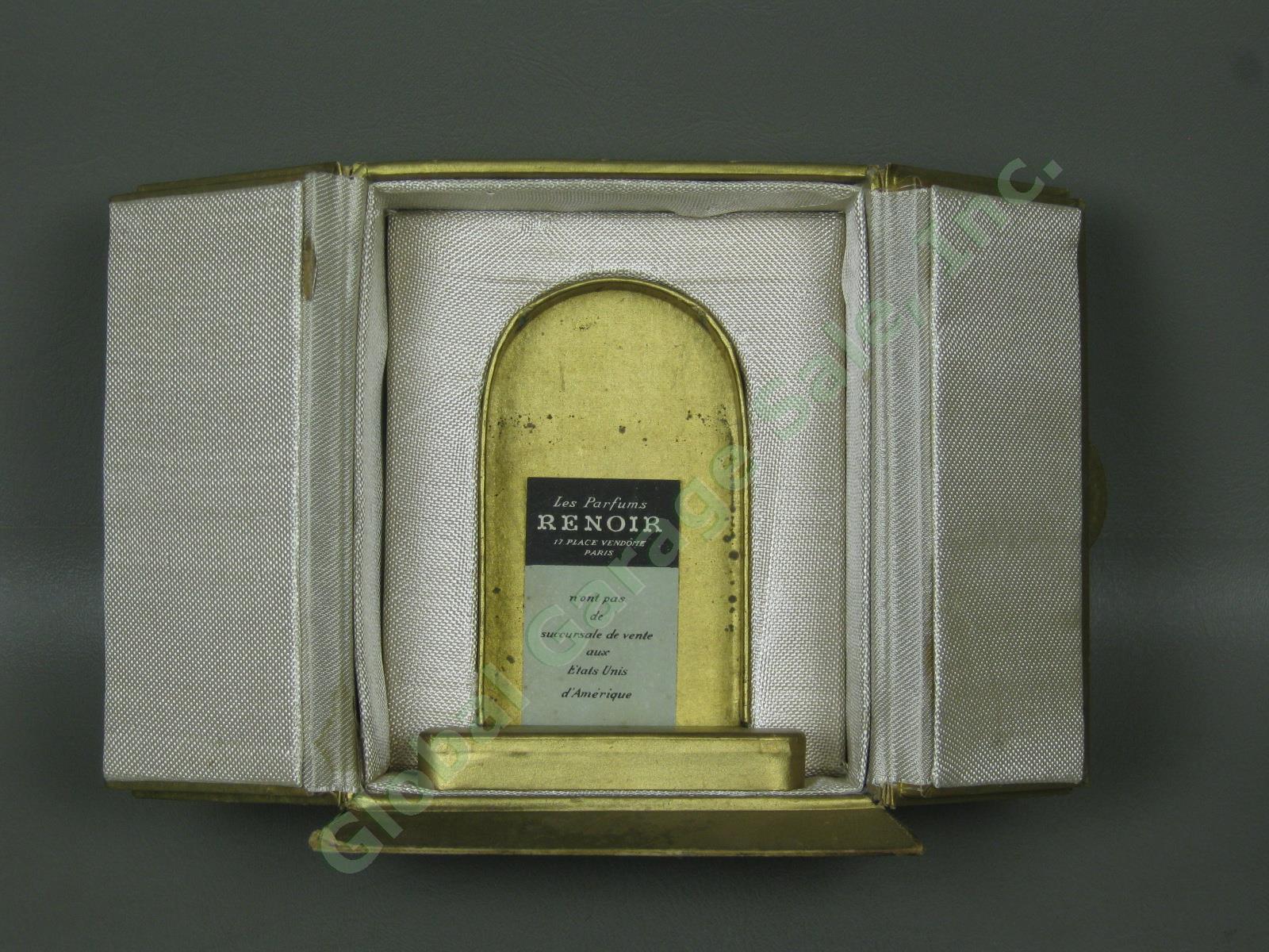 Vtg Antique 3.75" Messager de Renoir Paris Perfume Bottle W/ Stopper/Dauber +Box 5