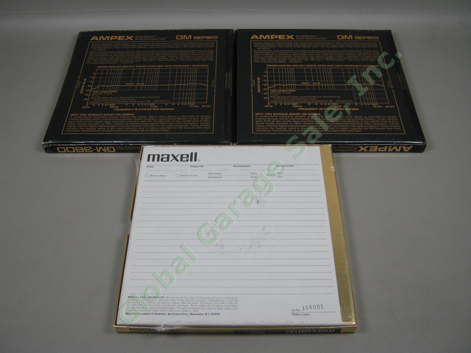 2 Ampex GM-3600 Grand Master Professional + 1 Maxell 35-180 Tapes On Metal Reels 1