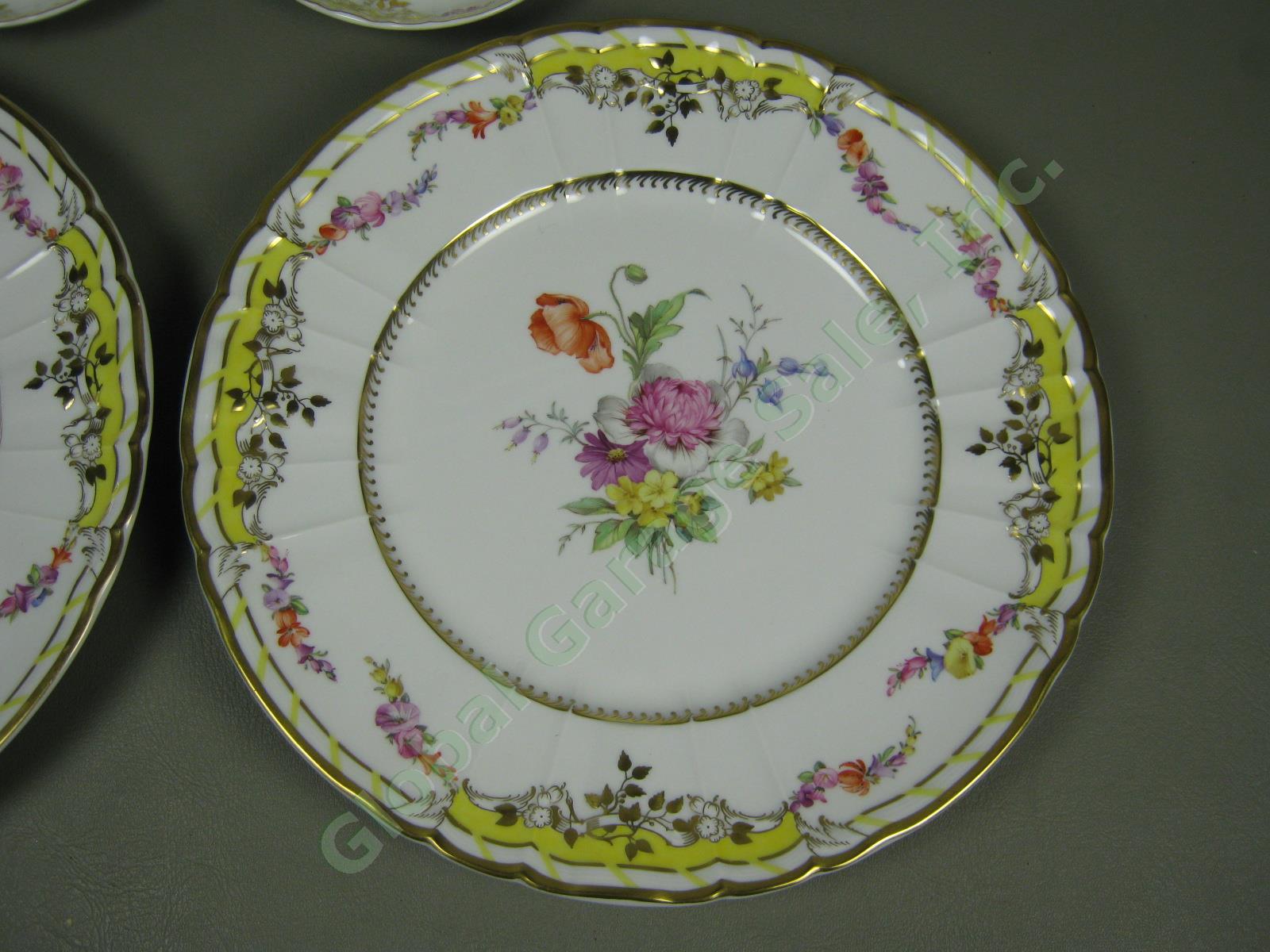 Vtg Antique KPM German Porcelain Dinner Plates Cups & Saucers Set Floral Gilt NR 1