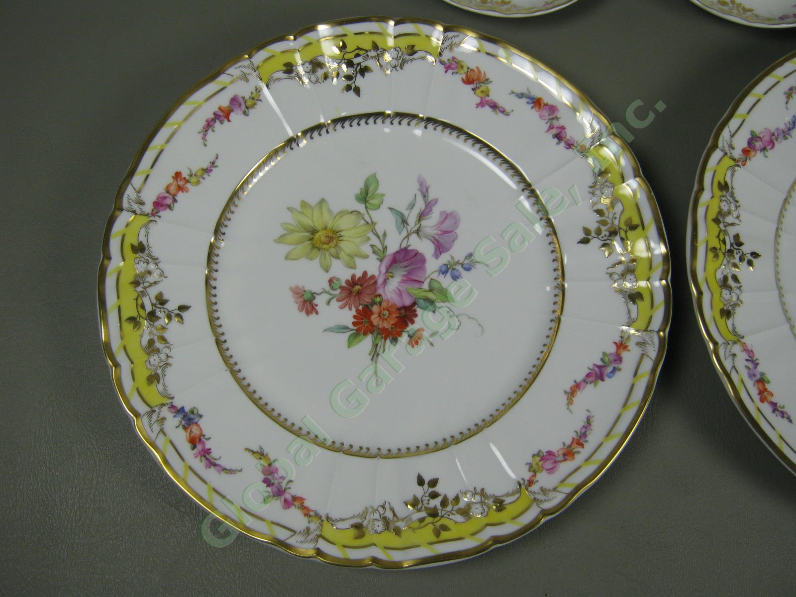 Vtg Antique KPM German Porcelain Dinner Plates Cups & Saucers Set Floral Gilt NR 3