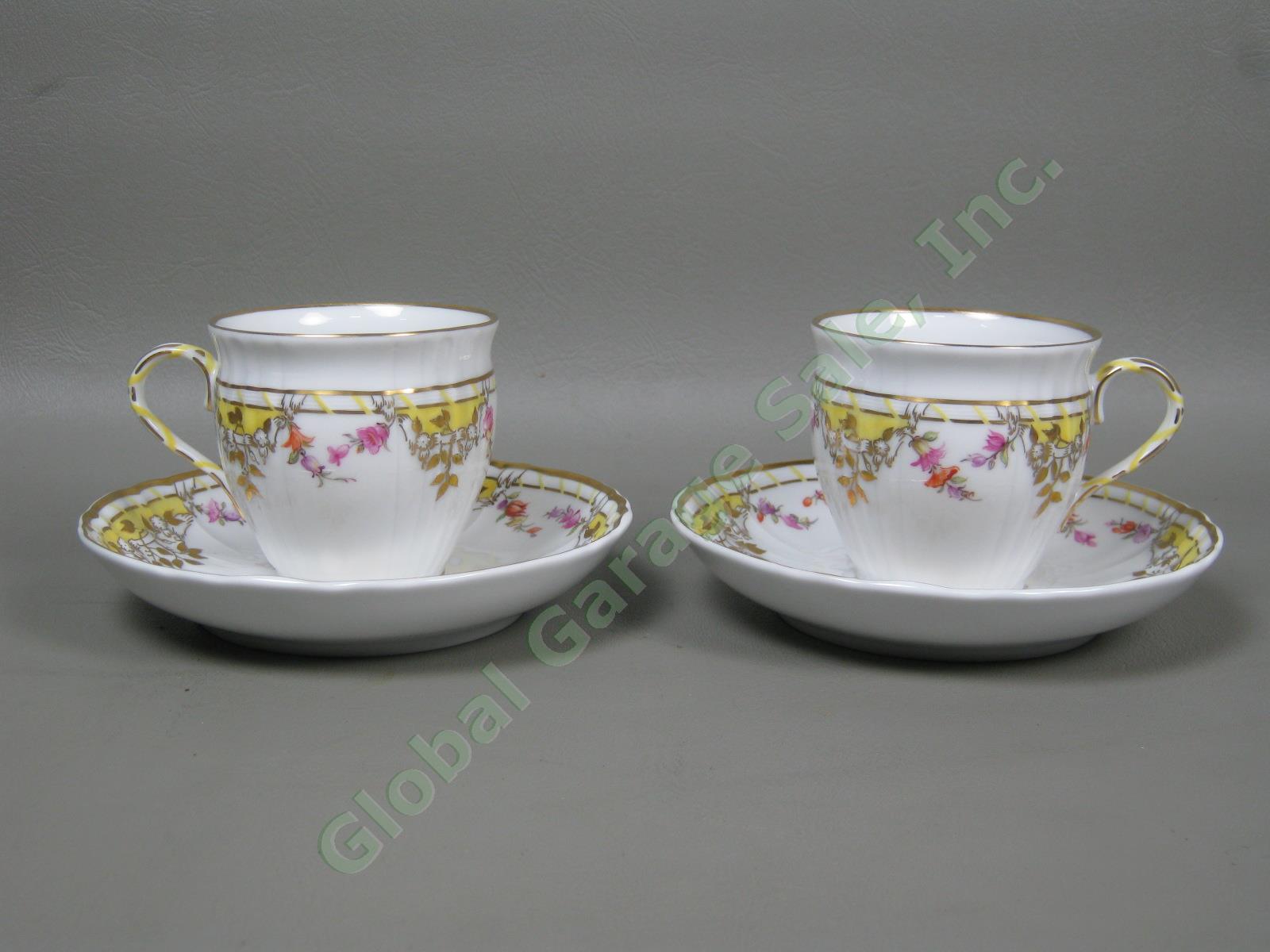 Vtg Antique KPM German Porcelain Dinner Plates Cups & Saucers Set Floral Gilt NR 10