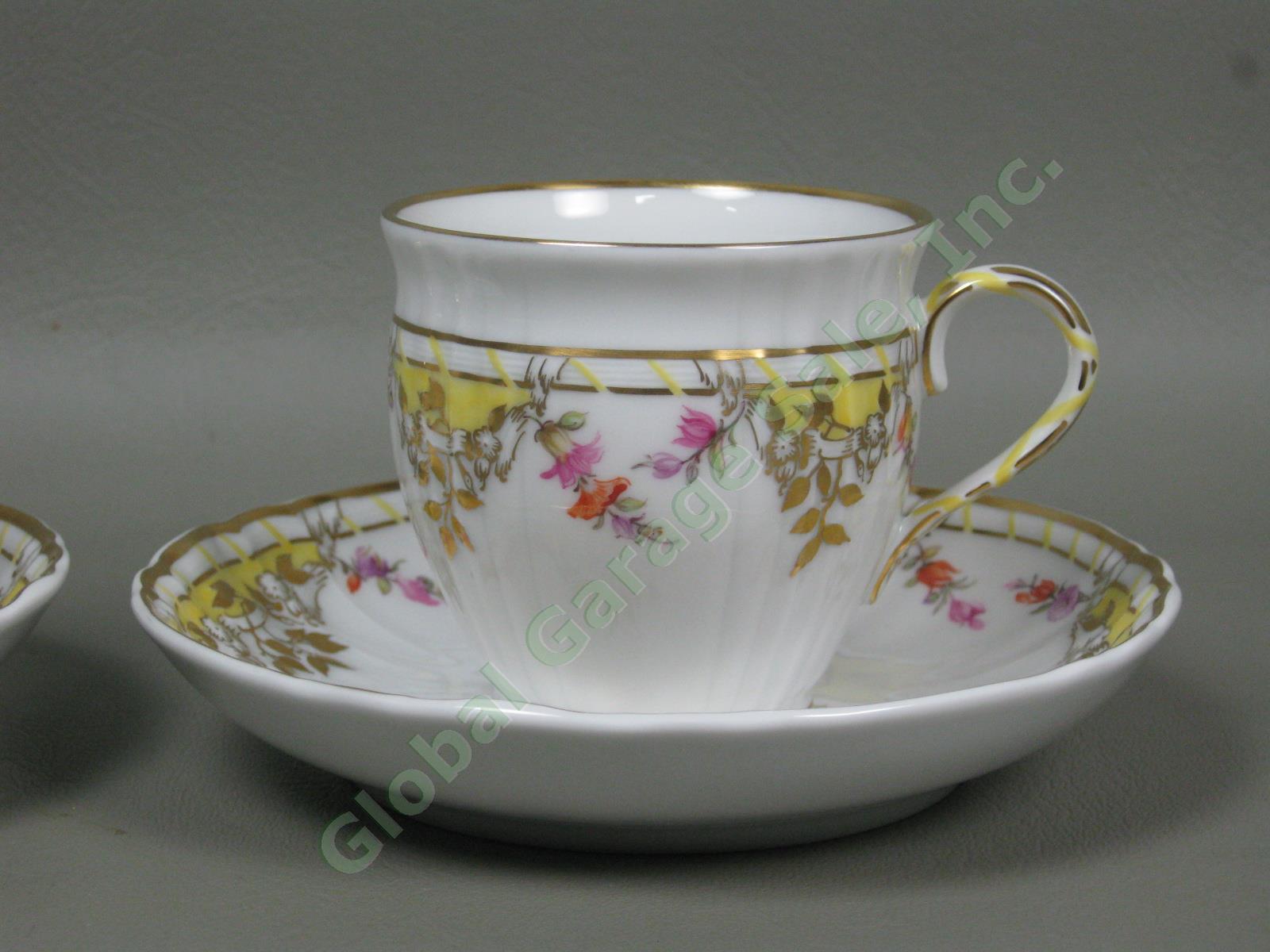 Vtg Antique KPM German Porcelain Dinner Plates Cups & Saucers Set Floral Gilt NR 11