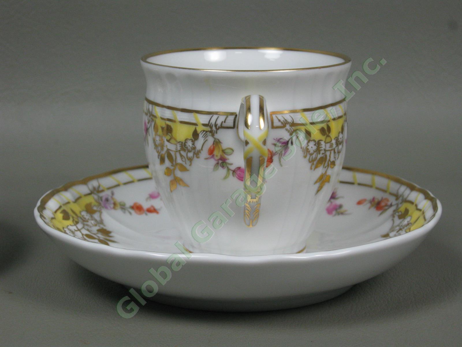 Vtg Antique KPM German Porcelain Dinner Plates Cups & Saucers Set Floral Gilt NR 12
