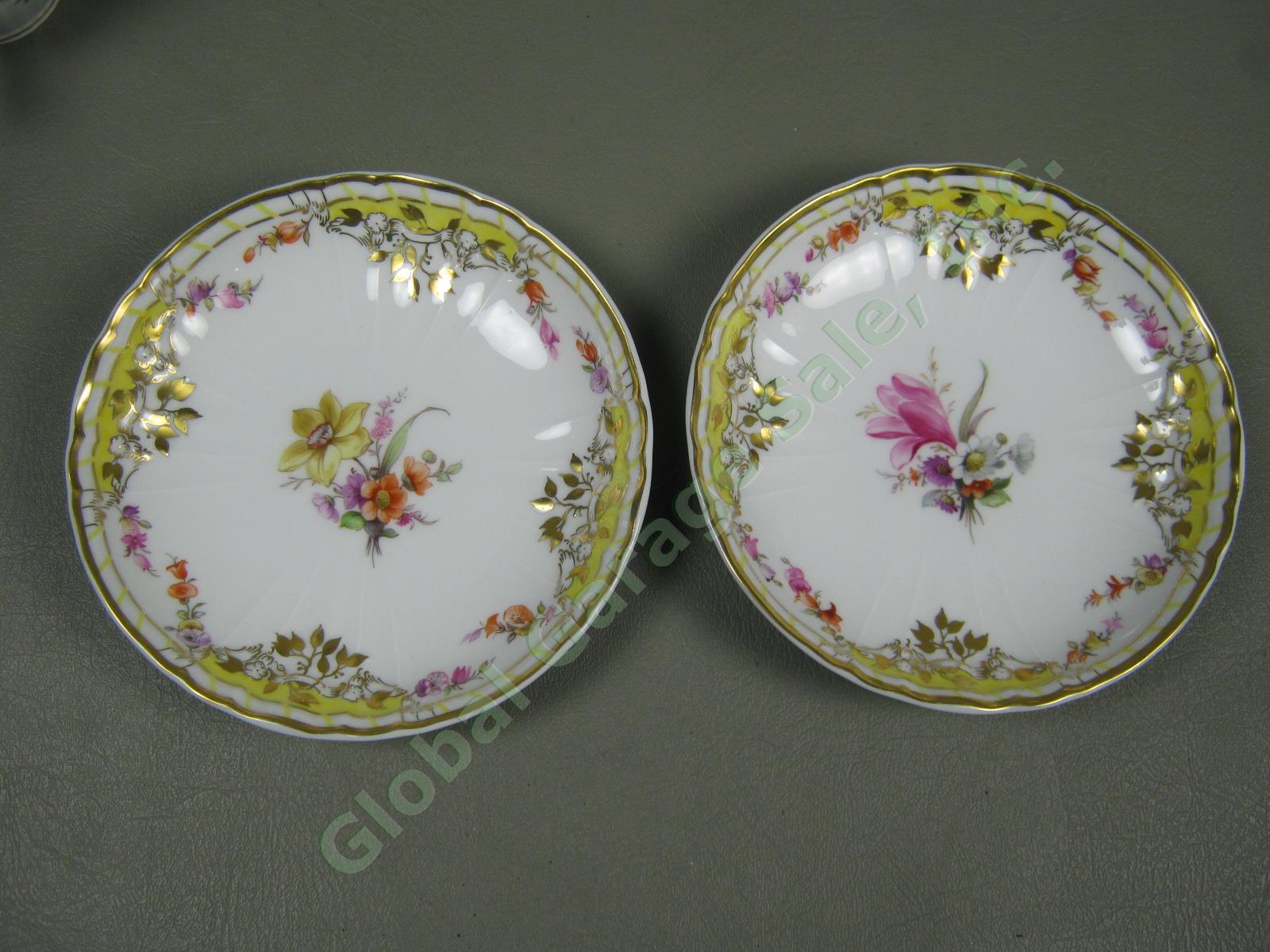 Vtg Antique KPM German Porcelain Dinner Plates Cups & Saucers Set Floral Gilt NR 13