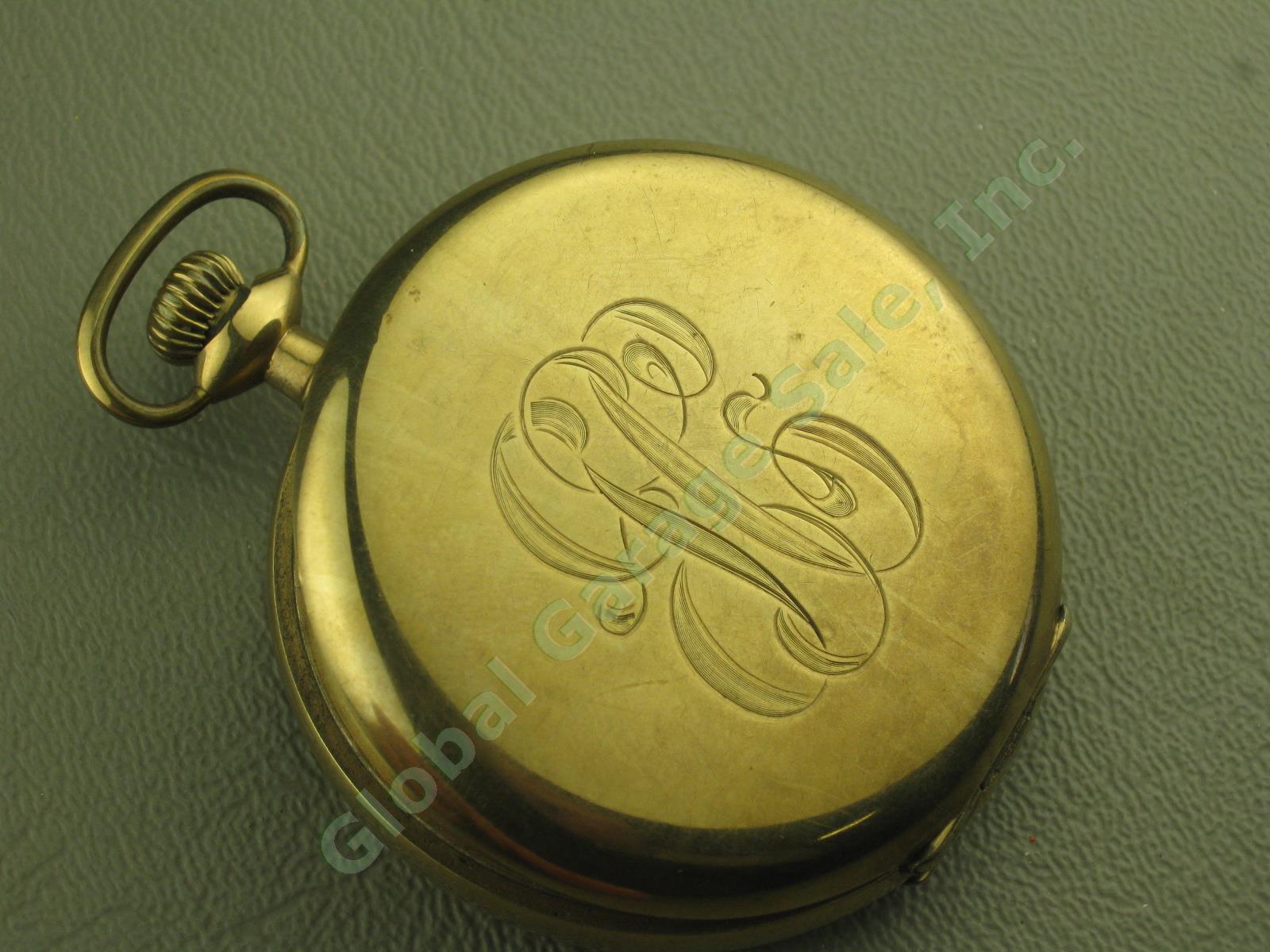 Vtg Antique Burlington 21 Jewels Yellow Gold Filled Double Roller Pocket Watch 2
