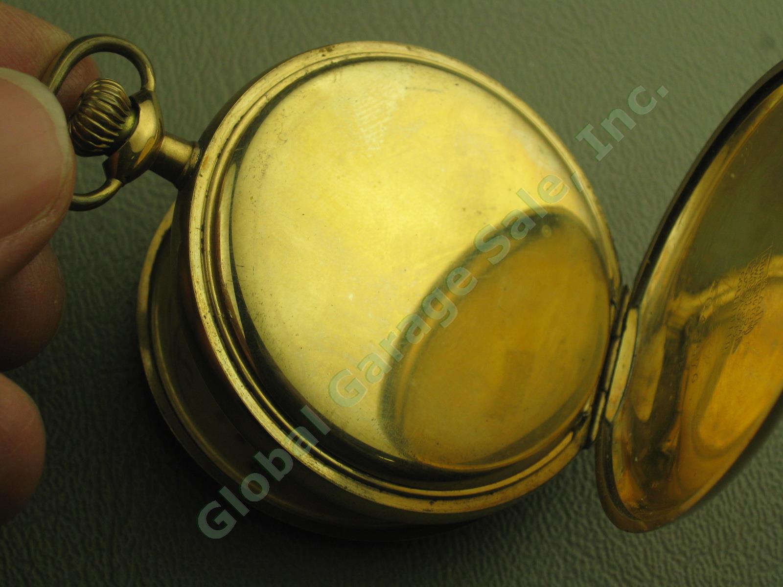 Vtg Antique Burlington 21 Jewels Yellow Gold Filled Double Roller Pocket Watch 6