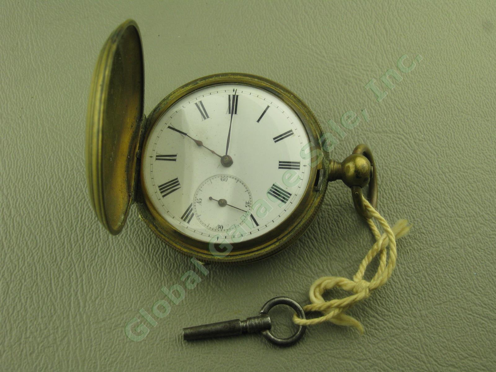 Unknown Vtg Antique Brass Key Wind Pocket Watch W/ SAD Crown Shield Mark Stamp