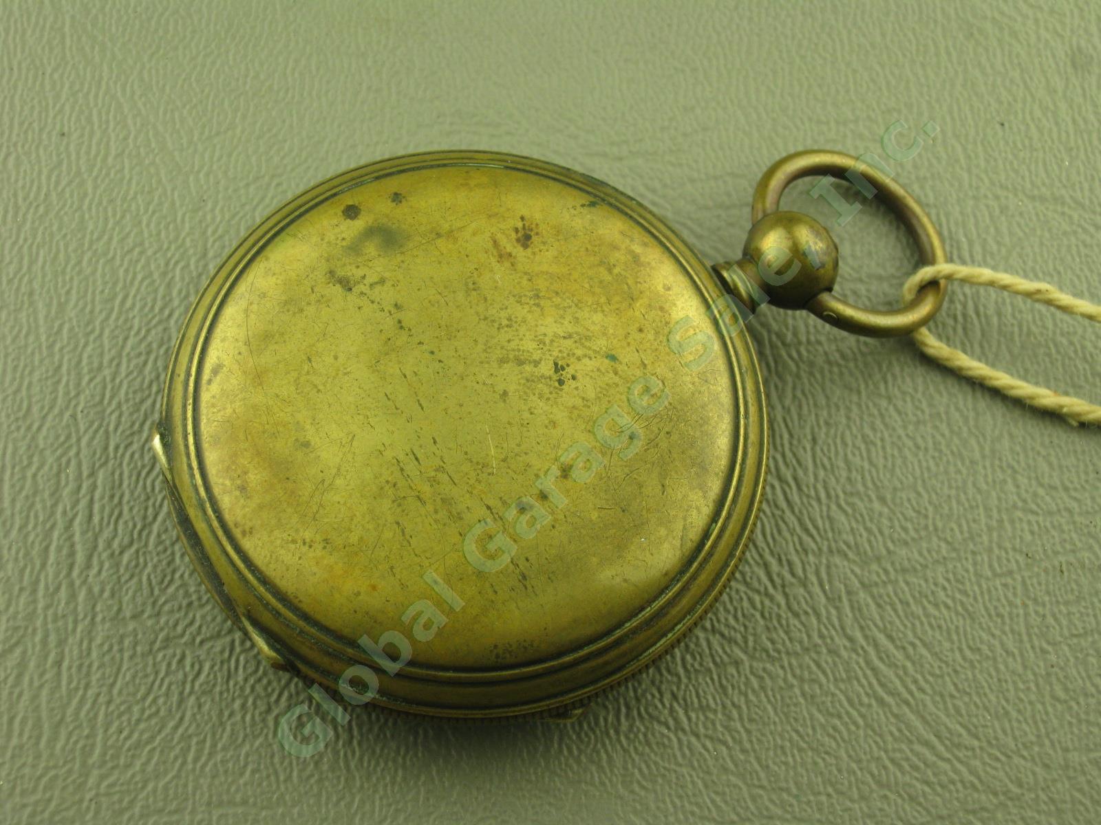 Unknown Vtg Antique Brass Key Wind Pocket Watch W/ SAD Crown Shield Mark Stamp 2