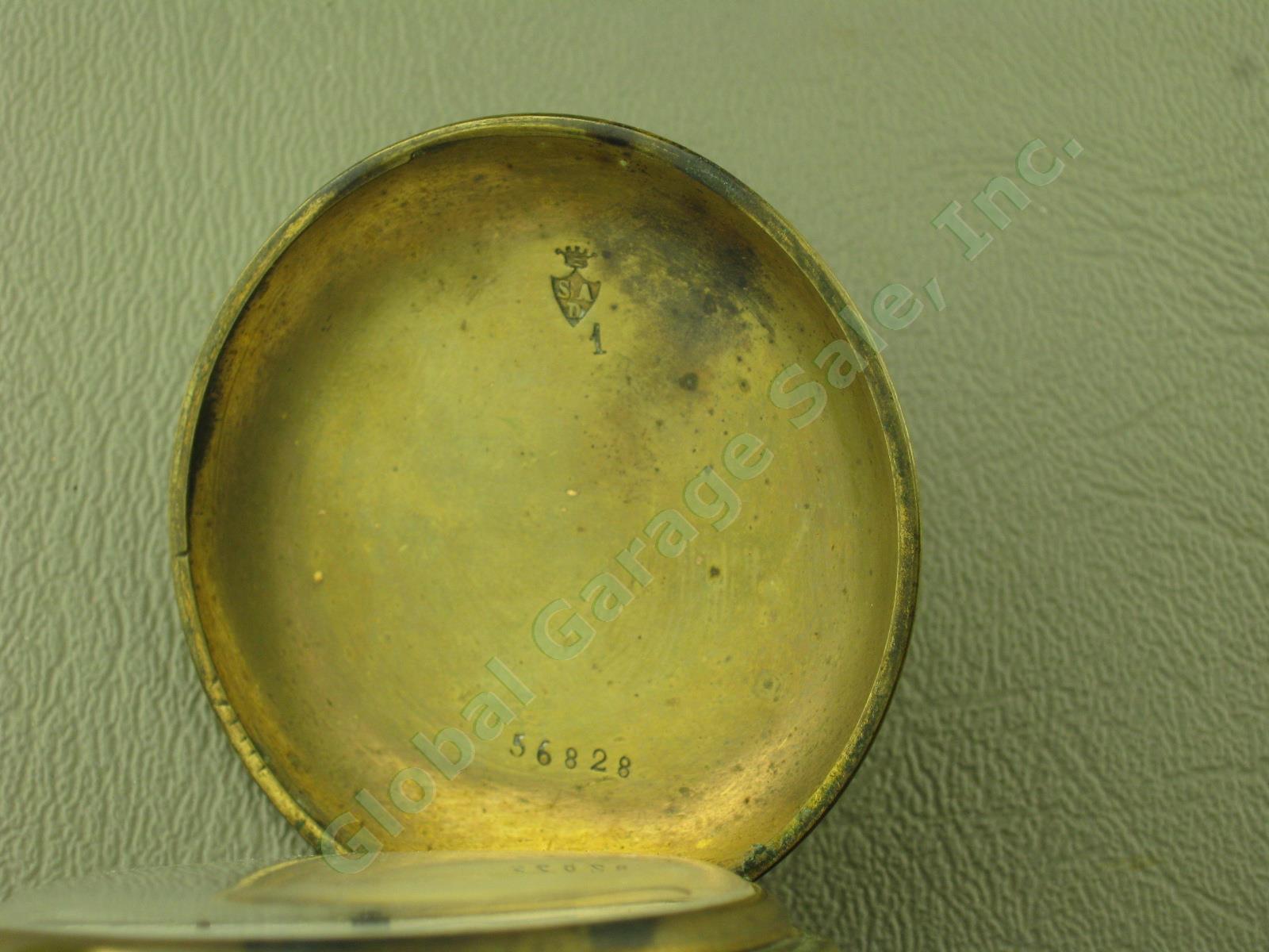 Unknown Vtg Antique Brass Key Wind Pocket Watch W/ SAD Crown Shield Mark Stamp 3