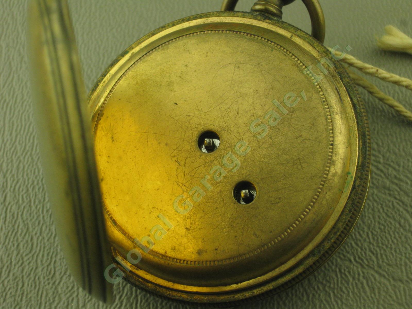 Unknown Vtg Antique Brass Key Wind Pocket Watch W/ SAD Crown Shield Mark Stamp 7