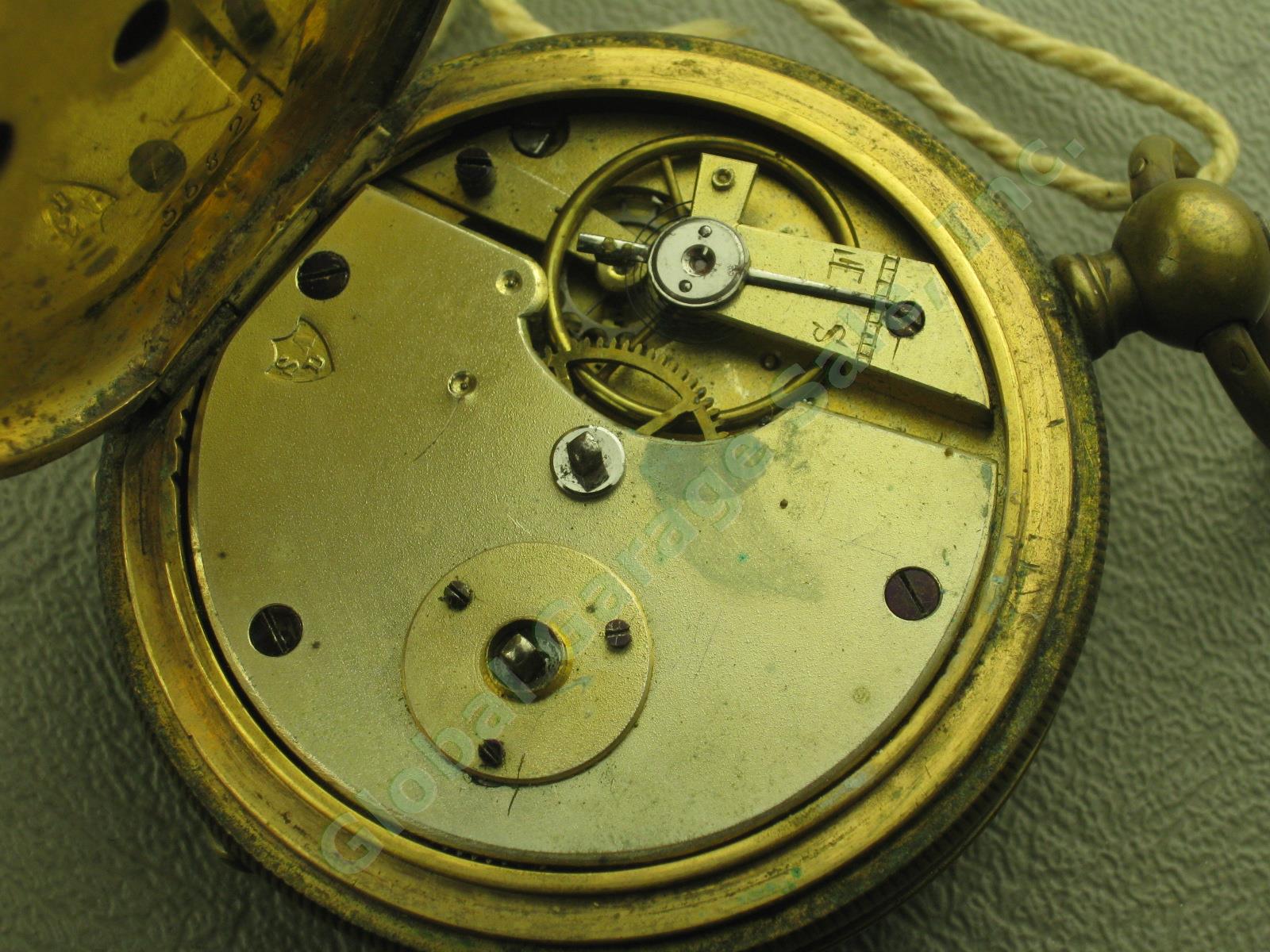 Unknown Vtg Antique Brass Key Wind Pocket Watch W/ SAD Crown Shield Mark Stamp 9