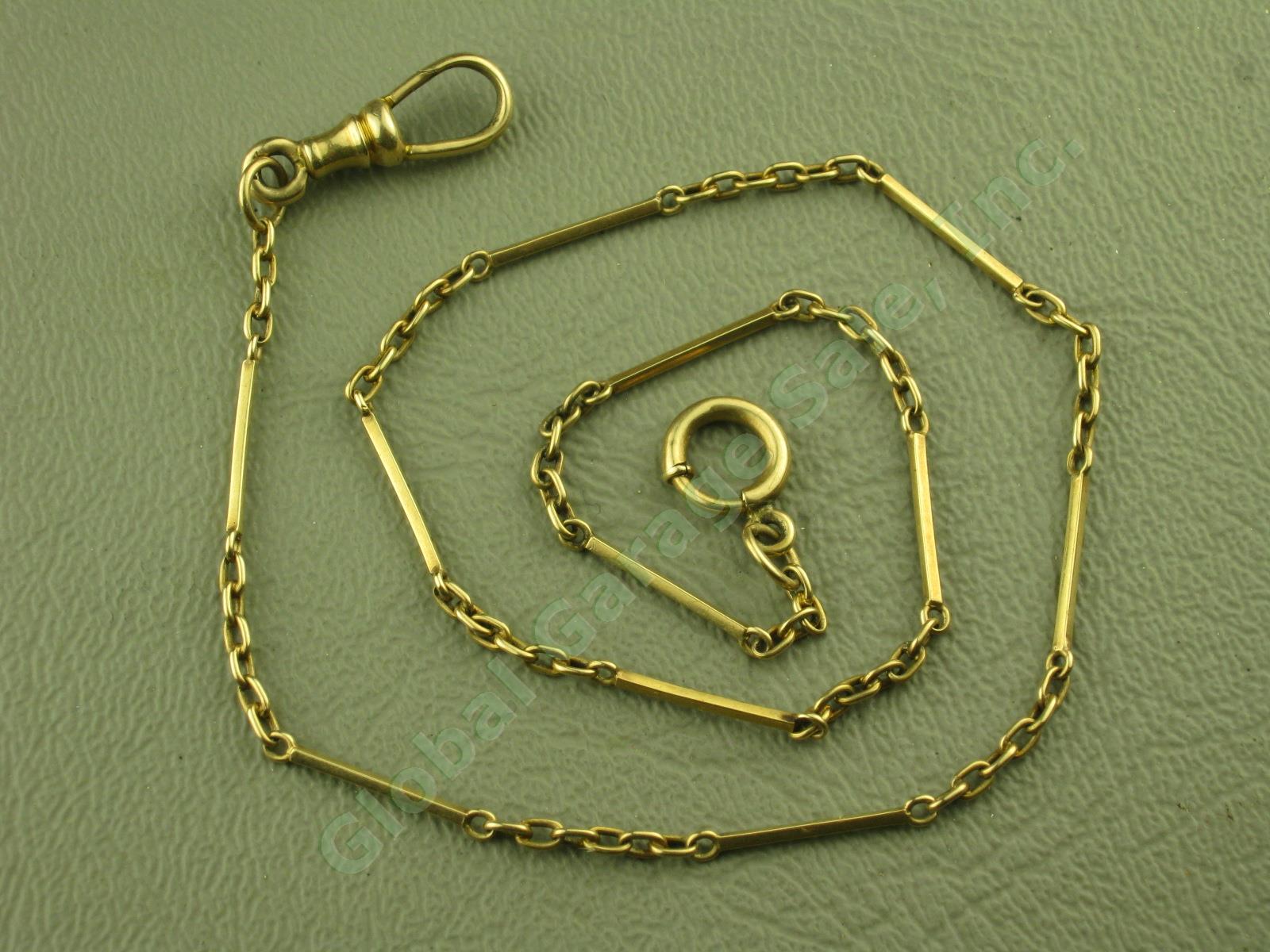Vtg Antique 14k Yellow Gold Pocket Watch Chain W/ Clasp Spring Ring 5.6 Grams NR