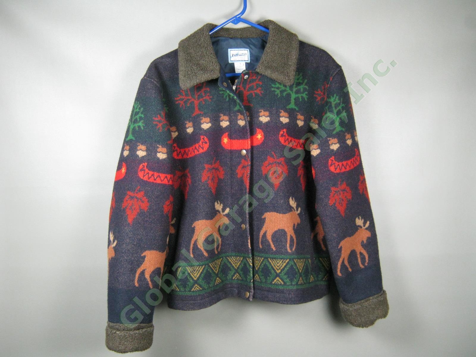 Pendleton Originals Wool Indian Blanket Coat Jacket Moose Canoe Ladies Small NR!
