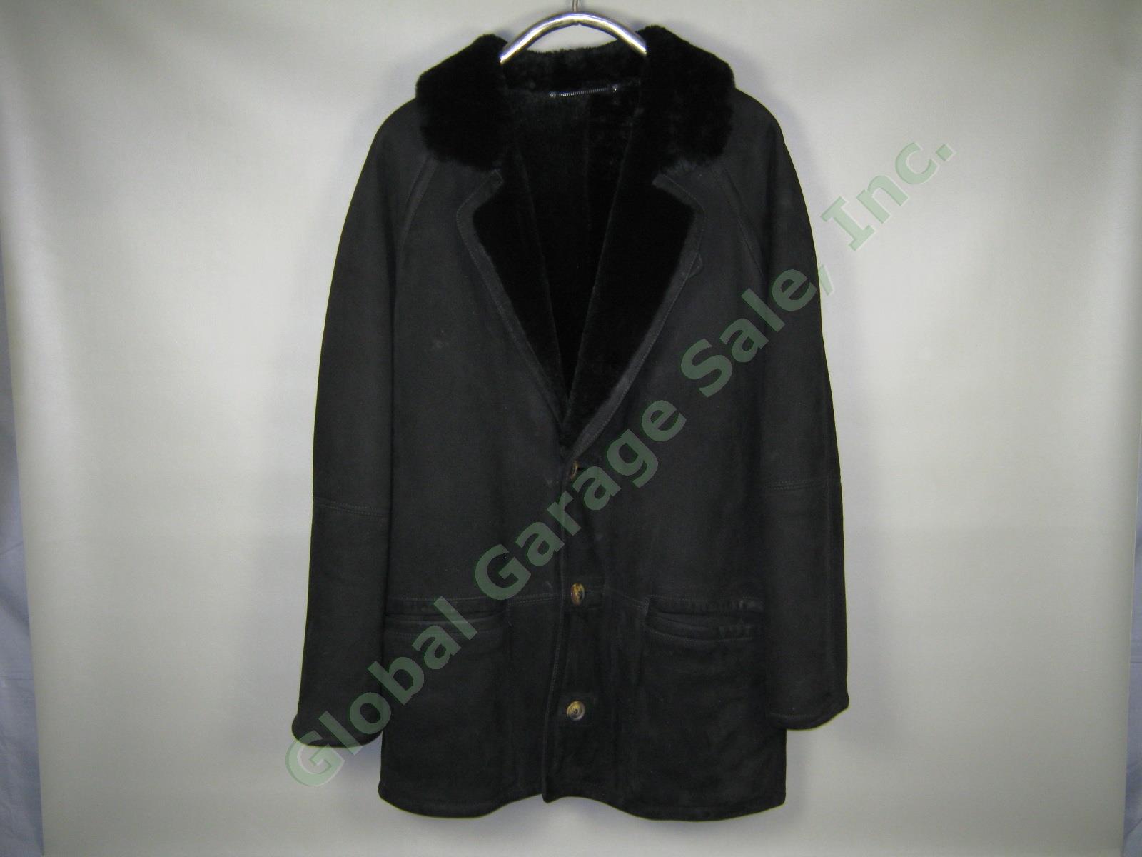Gorgeous Black Shearling Leather Fur Lamb Wool Coat Made In Italy Mens XL 52 NR!