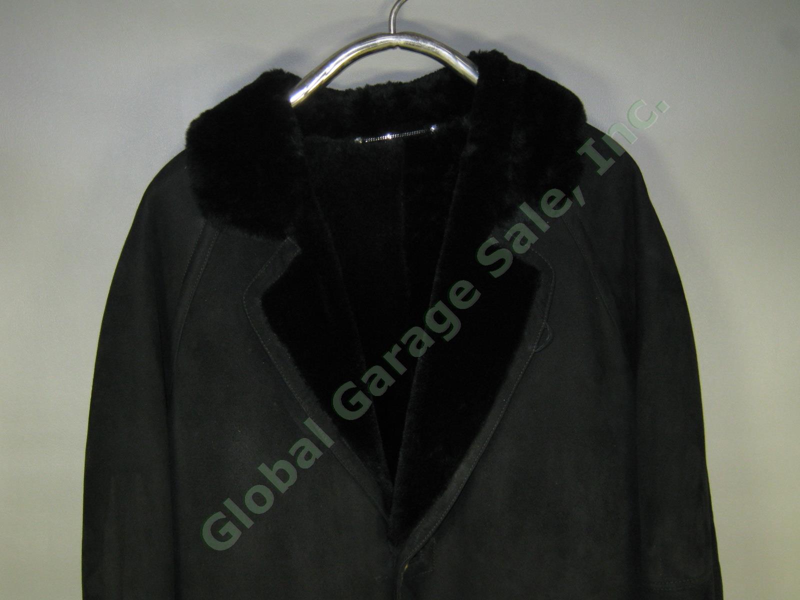 Gorgeous Black Shearling Leather Fur Lamb Wool Coat Made In Italy Mens XL 52 NR! 4