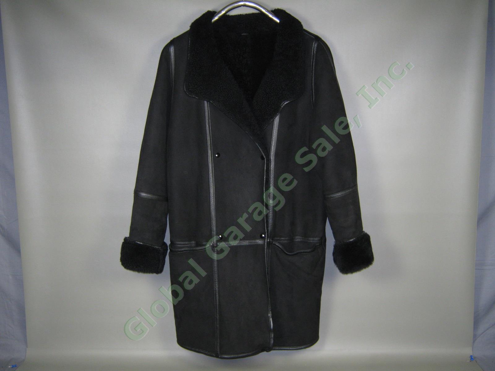 Gorgeous Tipel Black Shearling Leather Lamb Wool Coat Made In Spain Womens 44