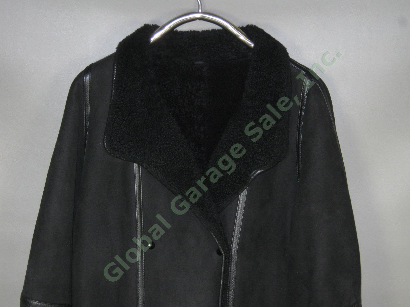 Gorgeous Tipel Black Shearling Leather Lamb Wool Coat Made In Spain Womens 44 1