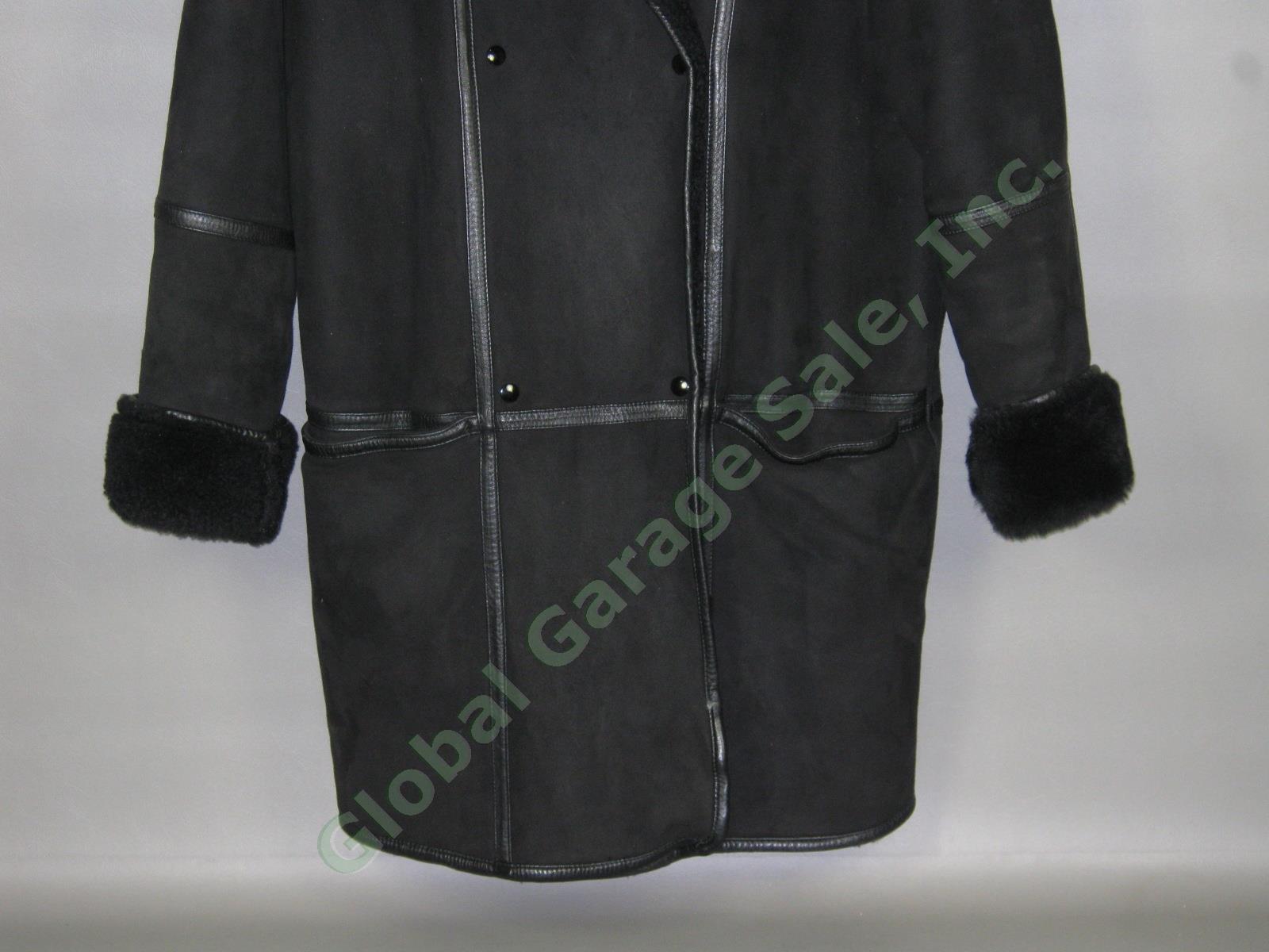 Gorgeous Tipel Black Shearling Leather Lamb Wool Coat Made In Spain Womens 44 2