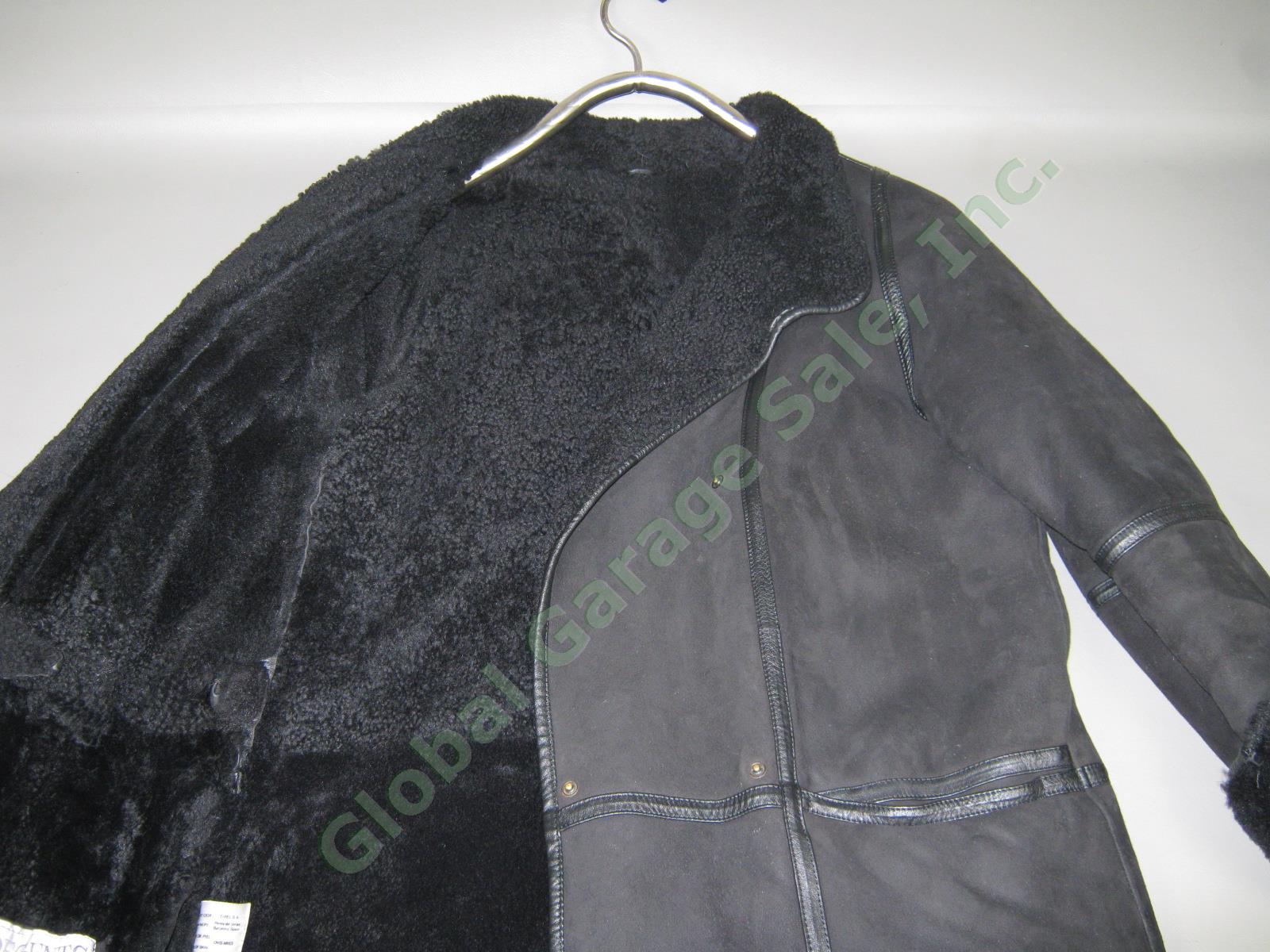 Gorgeous Tipel Black Shearling Leather Lamb Wool Coat Made In Spain Womens 44 4