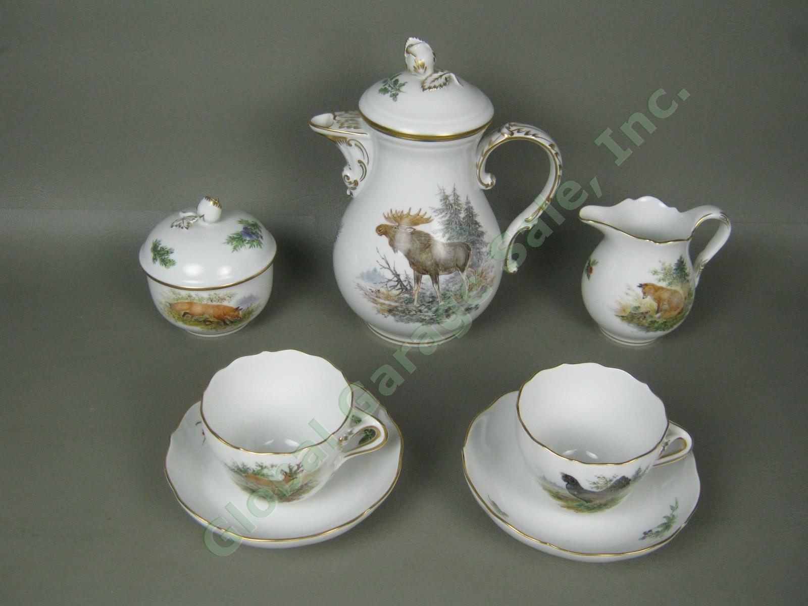 RARE Antique Meissen German Porcelain Wildlife Coffee Service Tea Set Pot Cups +